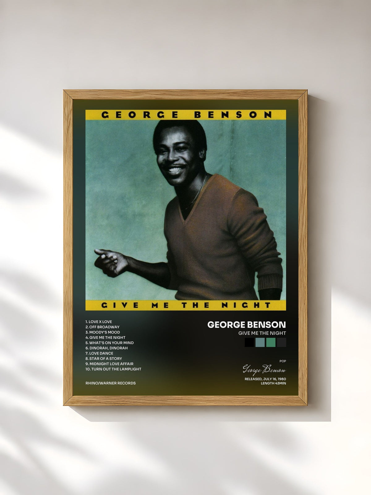 #bois Tableau de l'album Give Me the Night de George Benson, cadre en bois brut, imprimé et encadré en France