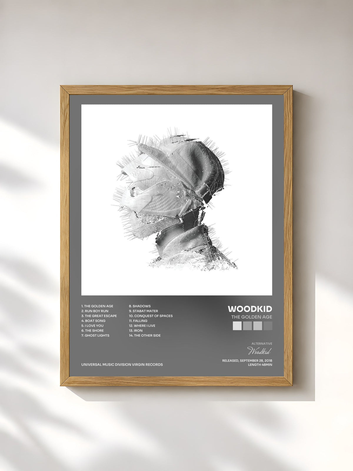 #bois Tableau de l'album The Golden Age de Woodkid, cadre en bois brut, imprimé et encadré en France