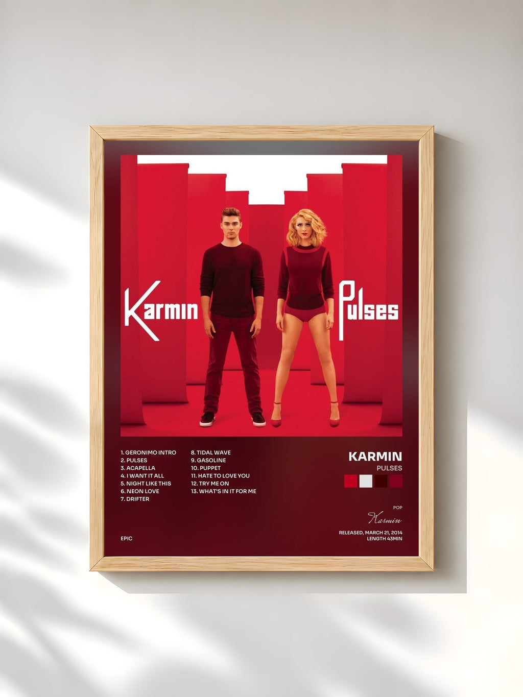 #bois Tableau de l'album Pulses de Karmin, cadre en bois brut, imprimé et encadré en France