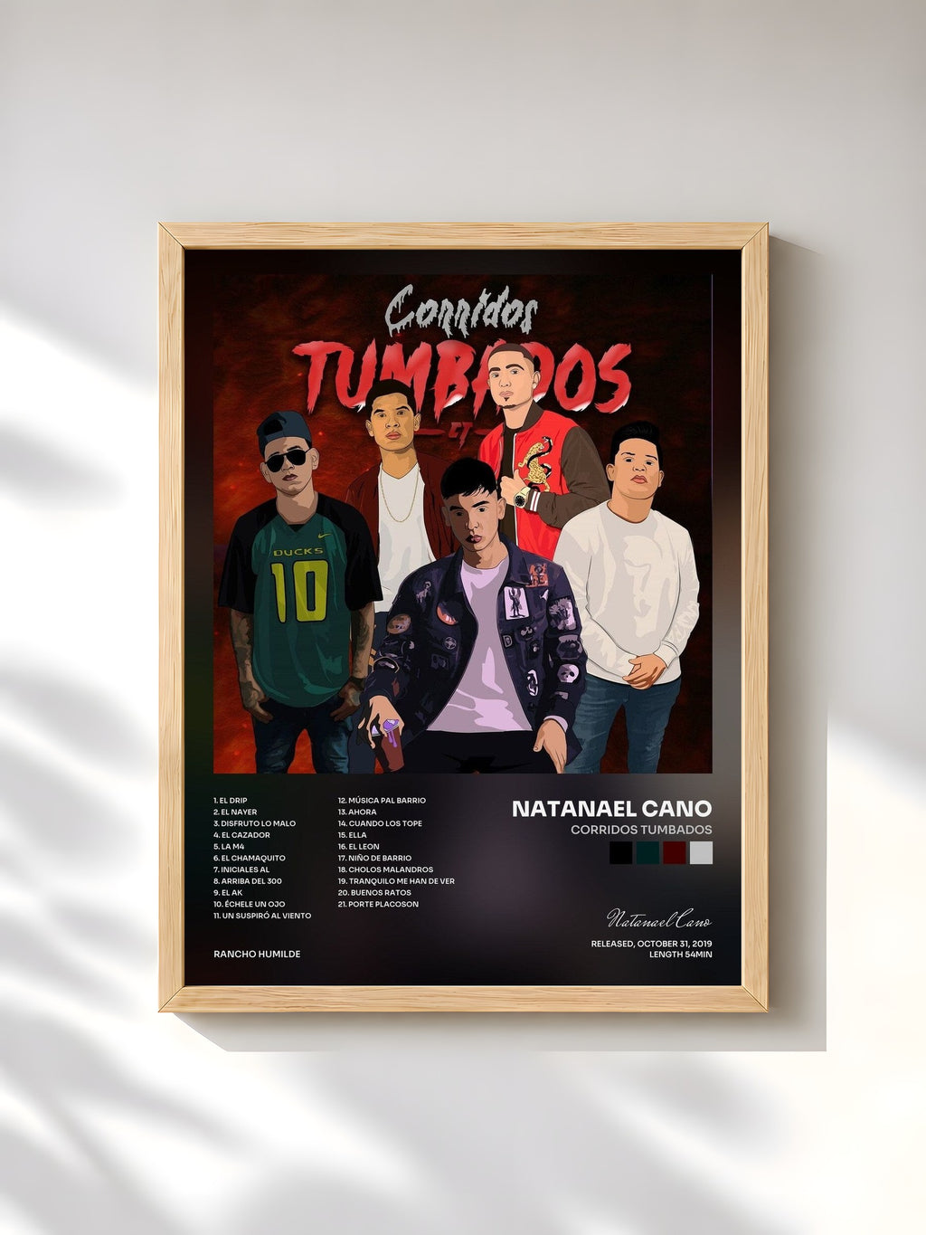 #bois Tableau de l'album Corridos Tumbados de Natanael Cano, cadre en bois brut, imprimé et encadré en France