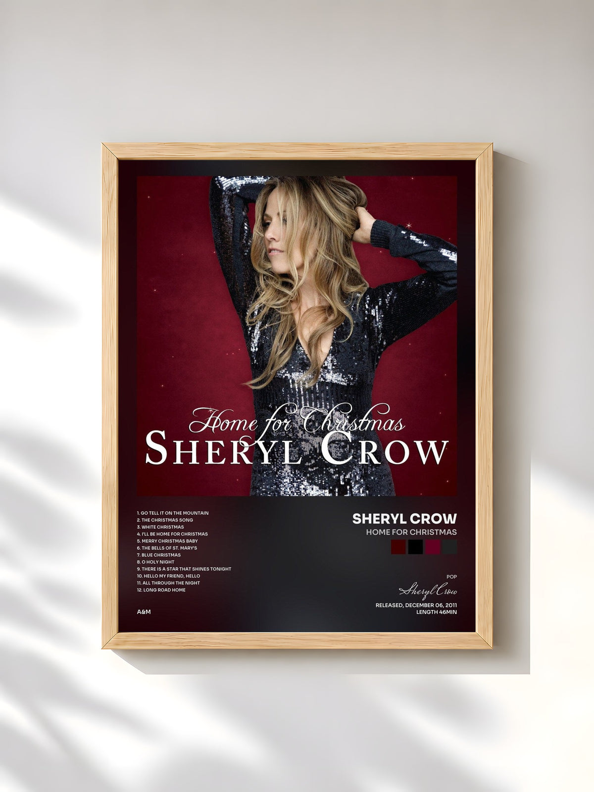 #bois Tableau de l'album Home For Christmas de Sheryl Crow, cadre en bois brut, imprimé et encadré en France