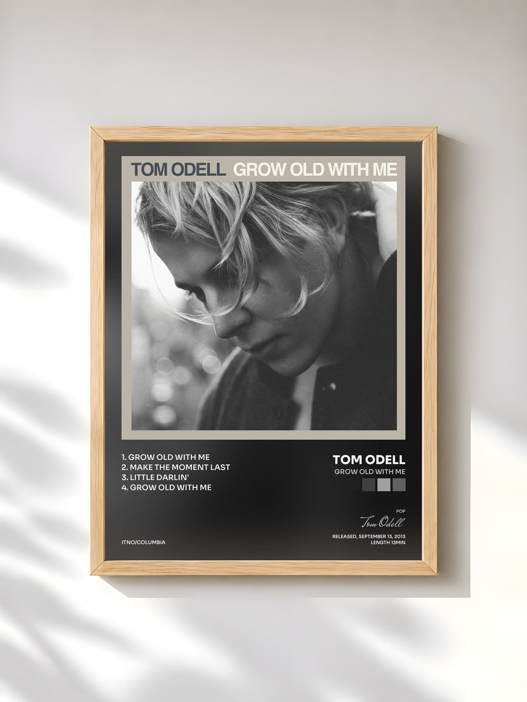 #bois Tableau de l'album Grow Old With Me de Tom Odell, cadre en bois brut, imprimé et encadré en France