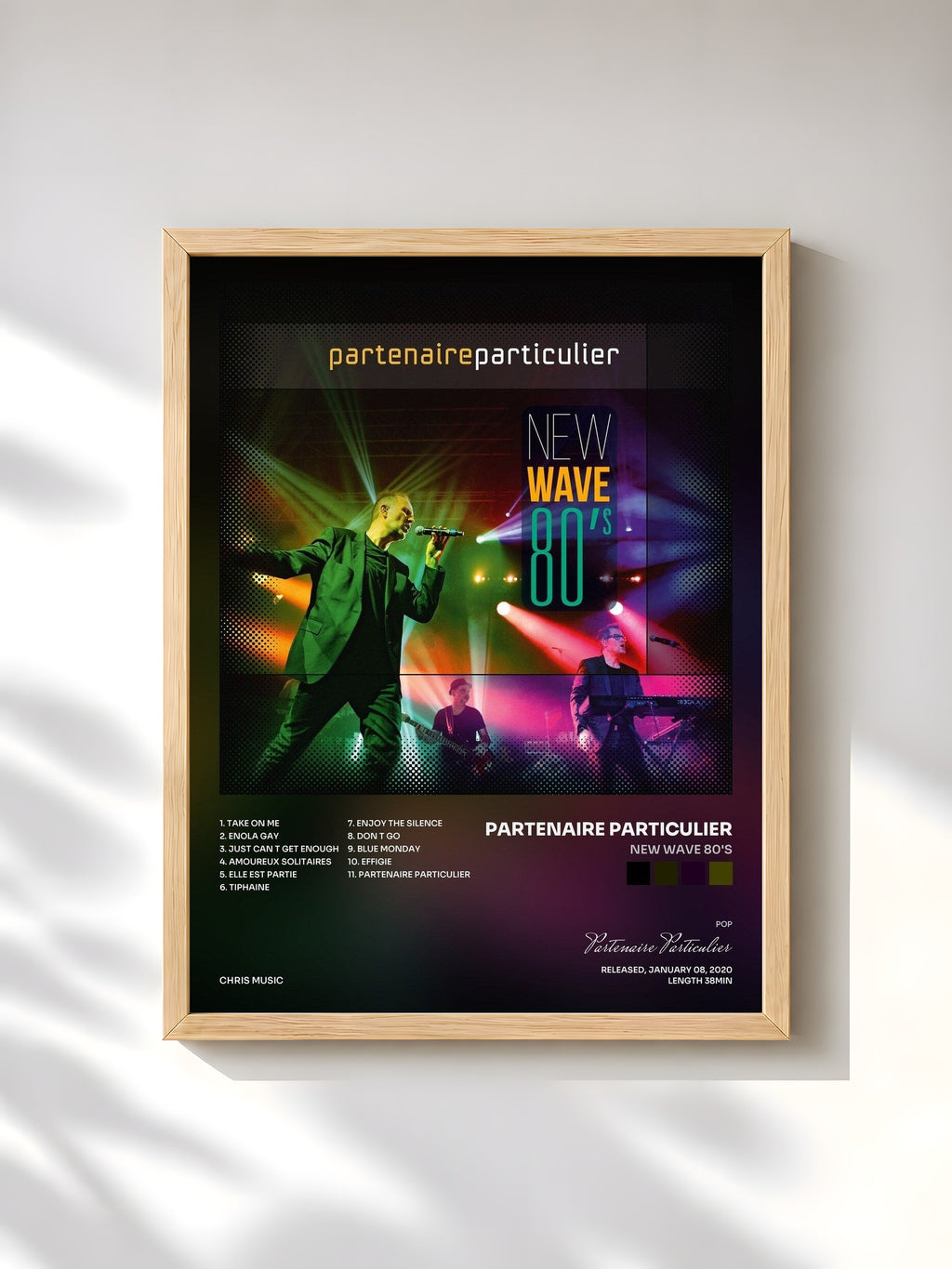 #bois Tableau de l'album New Wave 80's de Partenaire Particulier, cadre en bois brut, imprimé et encadré en France