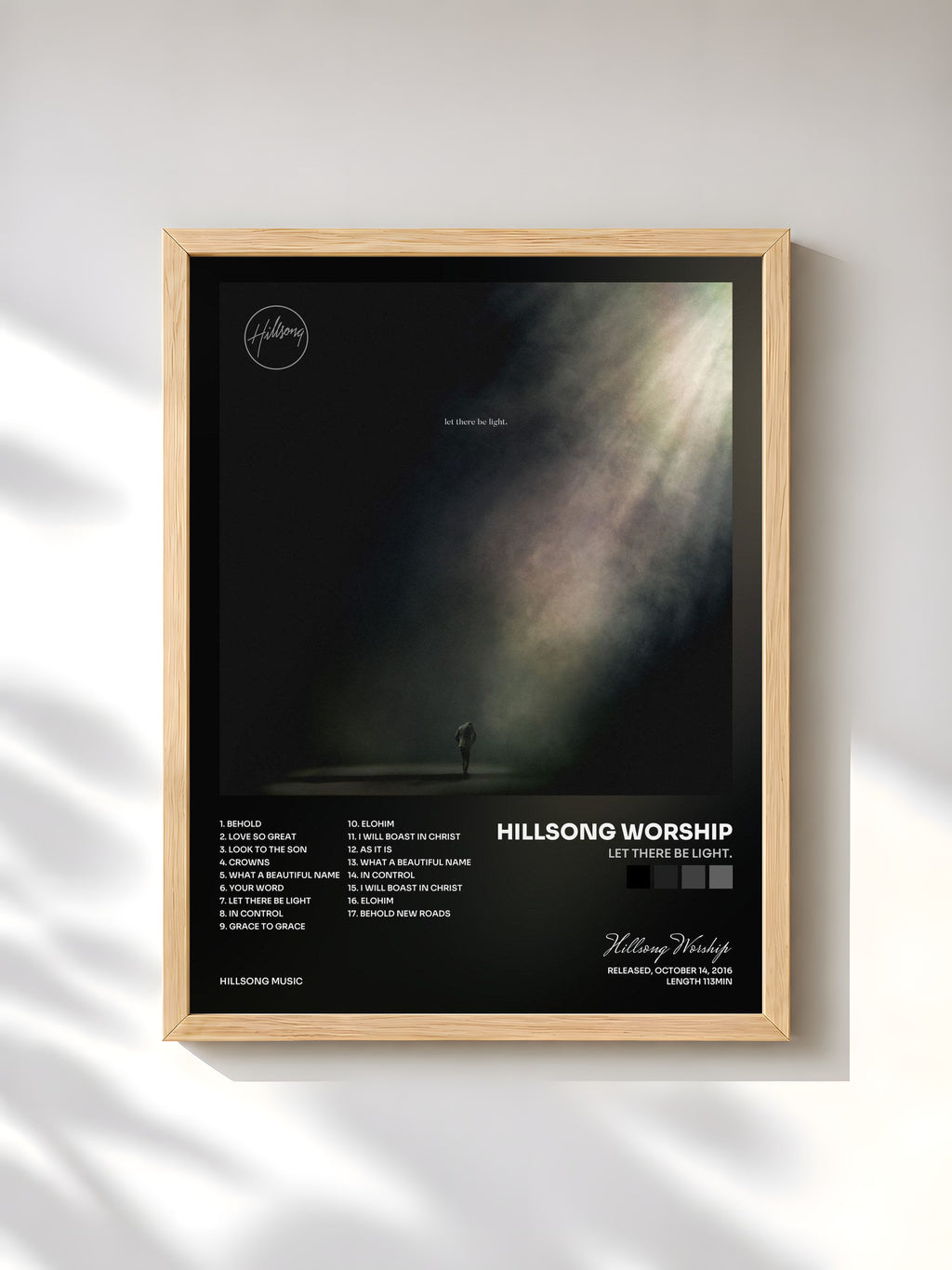 #bois Tableau de l'album let there be light. de Hillsong Worship, cadre en bois brut, imprimé et encadré en France