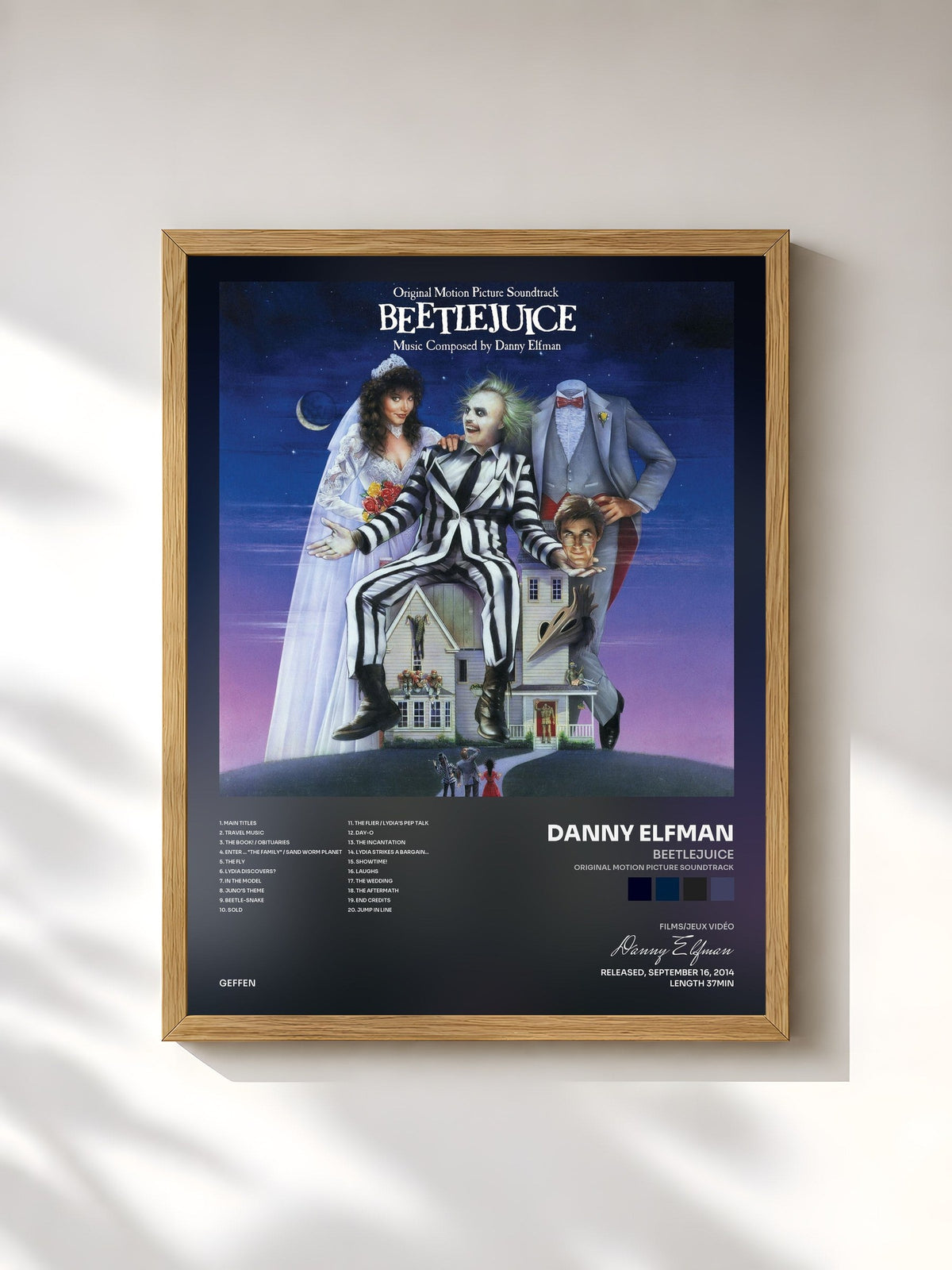 #bois Tableau de l'album Beetlejuice (Original Motion Picture Soundtrack) de Danny Elfman, cadre en bois brut, imprimé et encadré en France