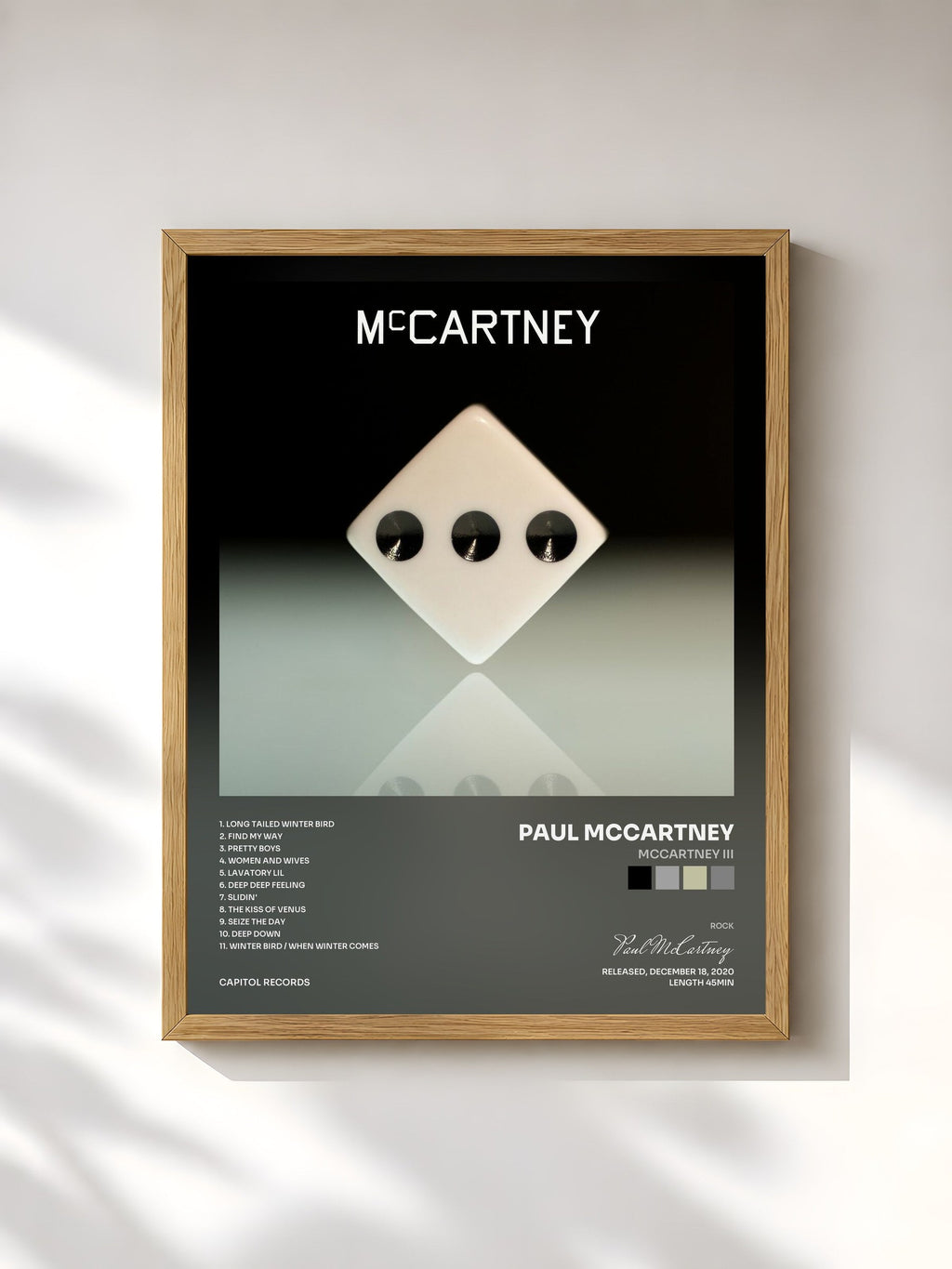 #bois Tableau de l'album McCartney III de Paul McCartney, cadre en bois brut, imprimé et encadré en France