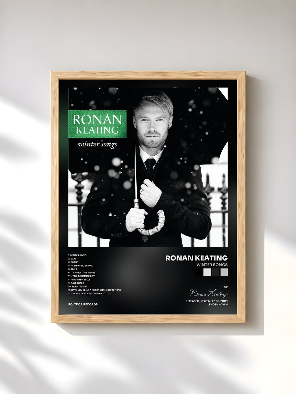 #bois Tableau de l'album Winter Songs de Ronan Keating, cadre en bois brut, imprimé et encadré en France