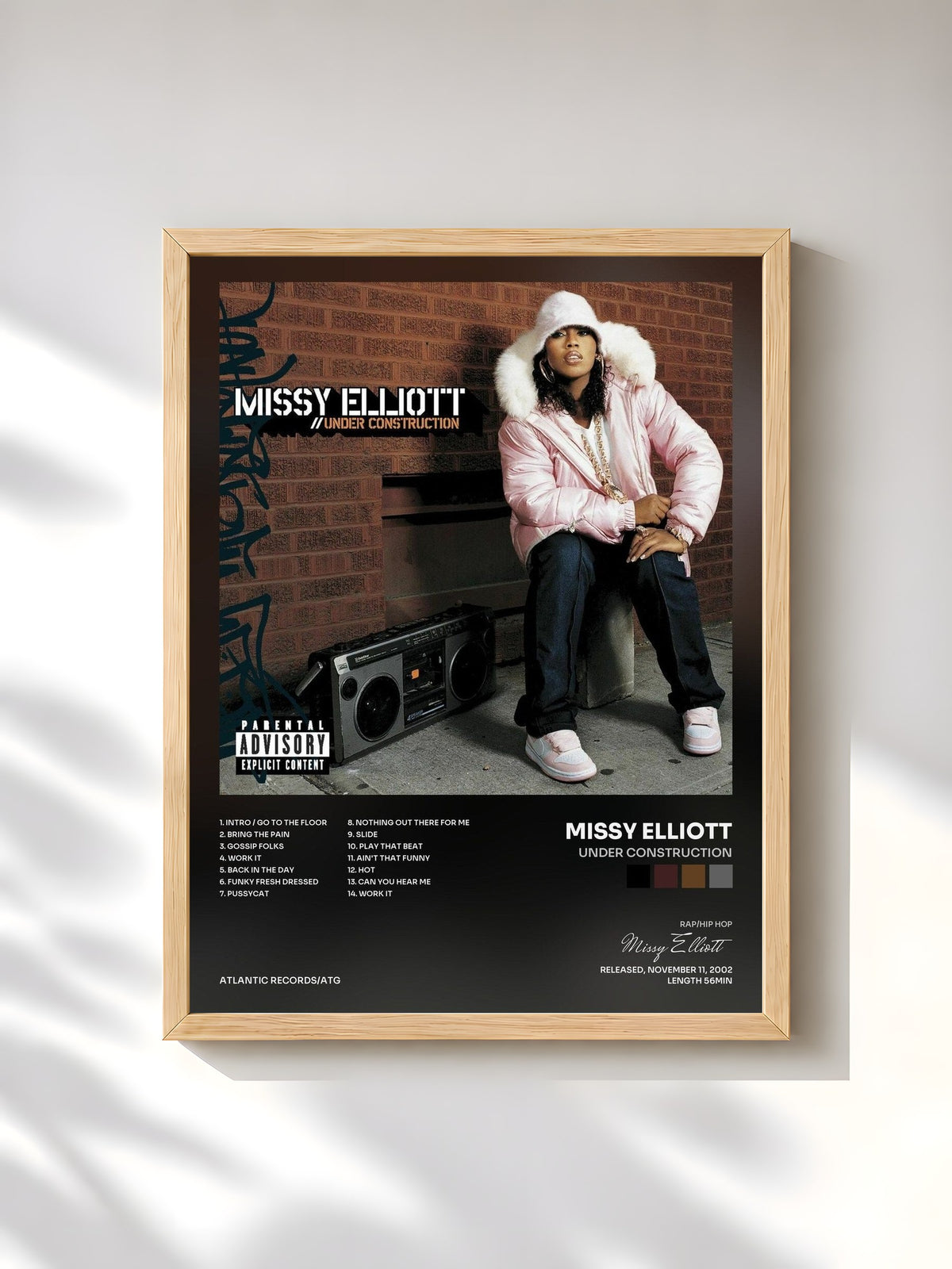 #bois Tableau de l'album Under Construction de Missy Elliott, cadre en bois brut, imprimé et encadré en France