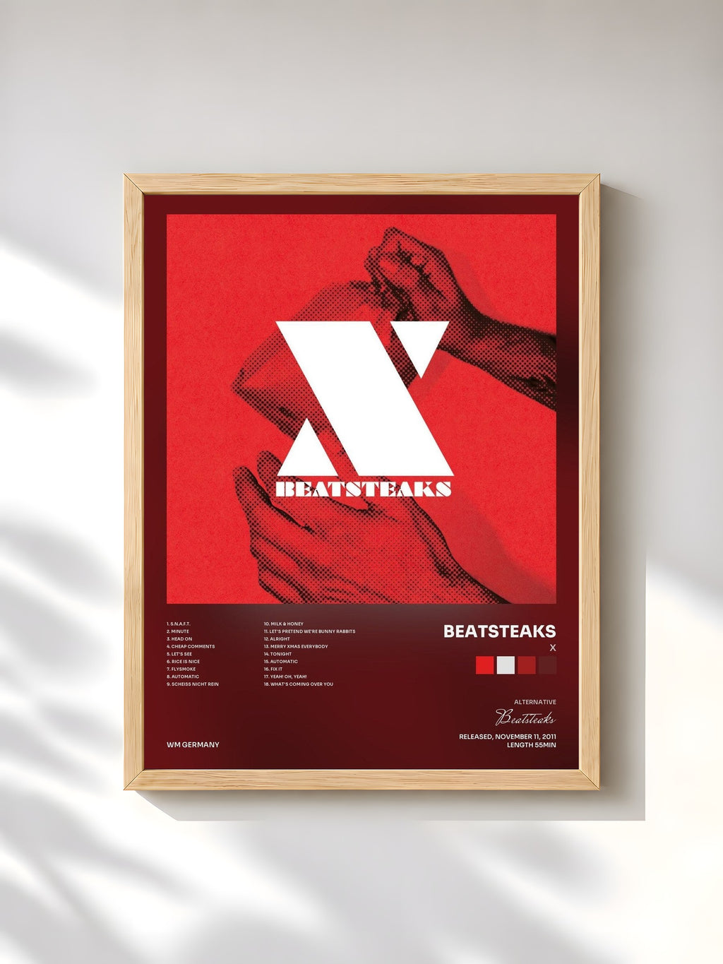 #bois Tableau de l'album X de Beatsteaks, cadre en bois brut, imprimé et encadré en France