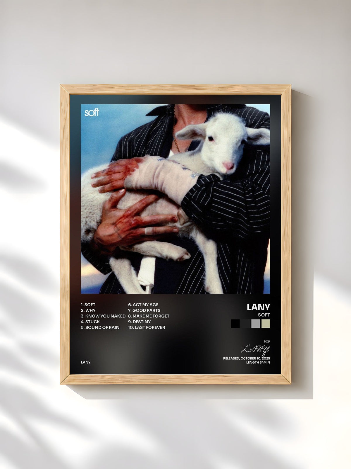 #bois Tableau de l'album Soft de LANY, cadre en bois brut, imprimé et encadré en France