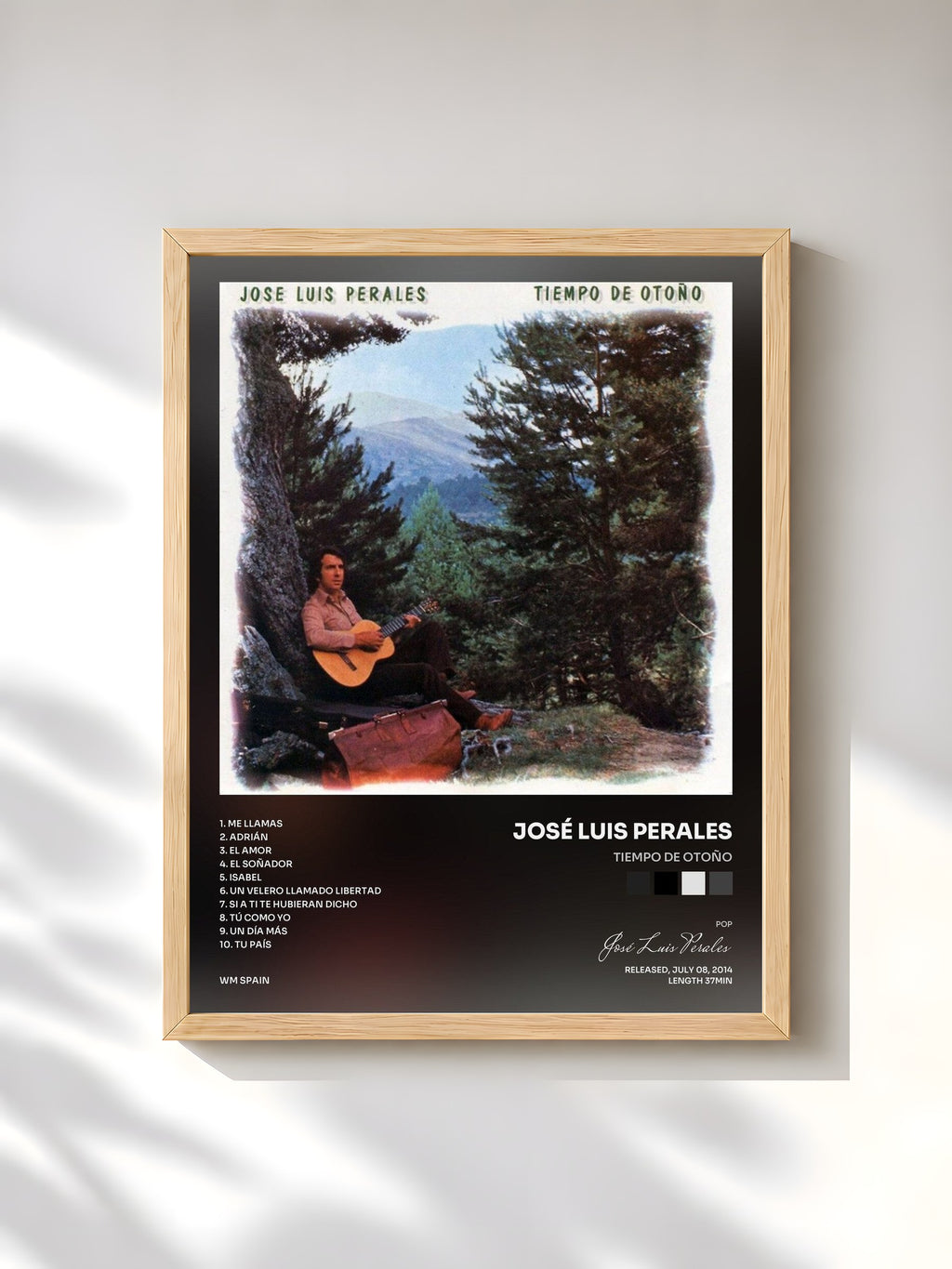 #bois Tableau de l'album Tiempo de otoño de José Luis Perales, cadre en bois brut, imprimé et encadré en France