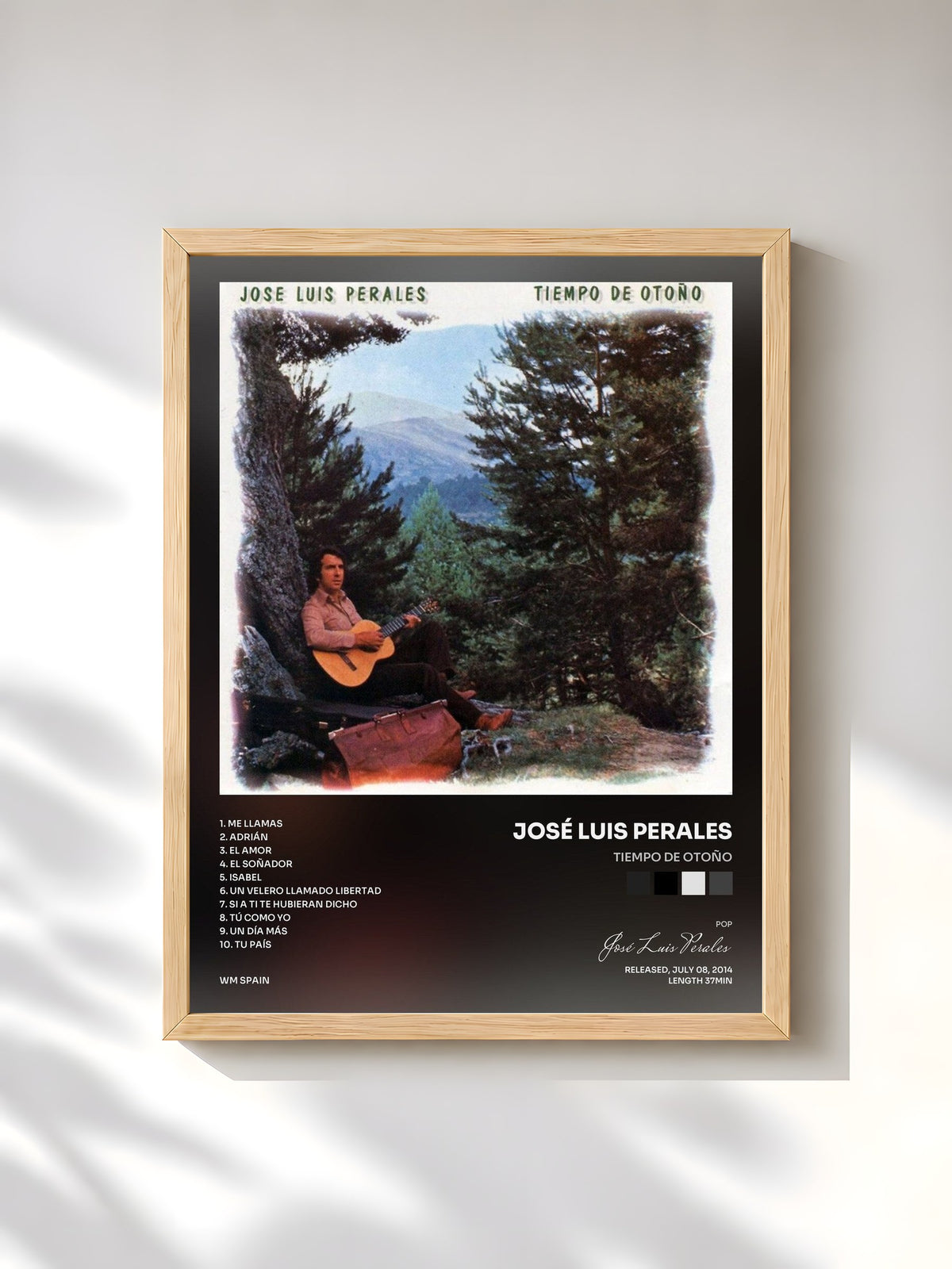 #bois Tableau de l'album Tiempo de otoño de José Luis Perales, cadre en bois brut, imprimé et encadré en France