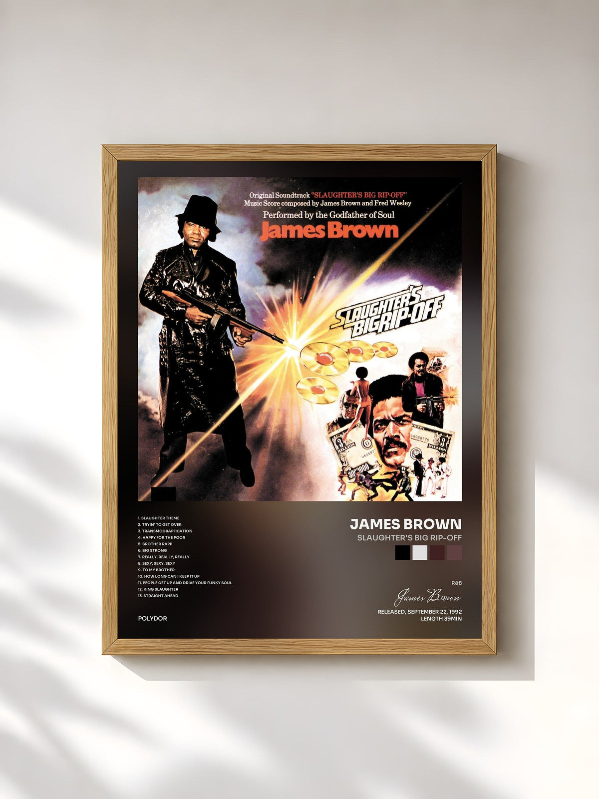 #bois Tableau de l'album Slaughter's Big Rip-Off de James Brown, cadre en bois brut, imprimé et encadré en France