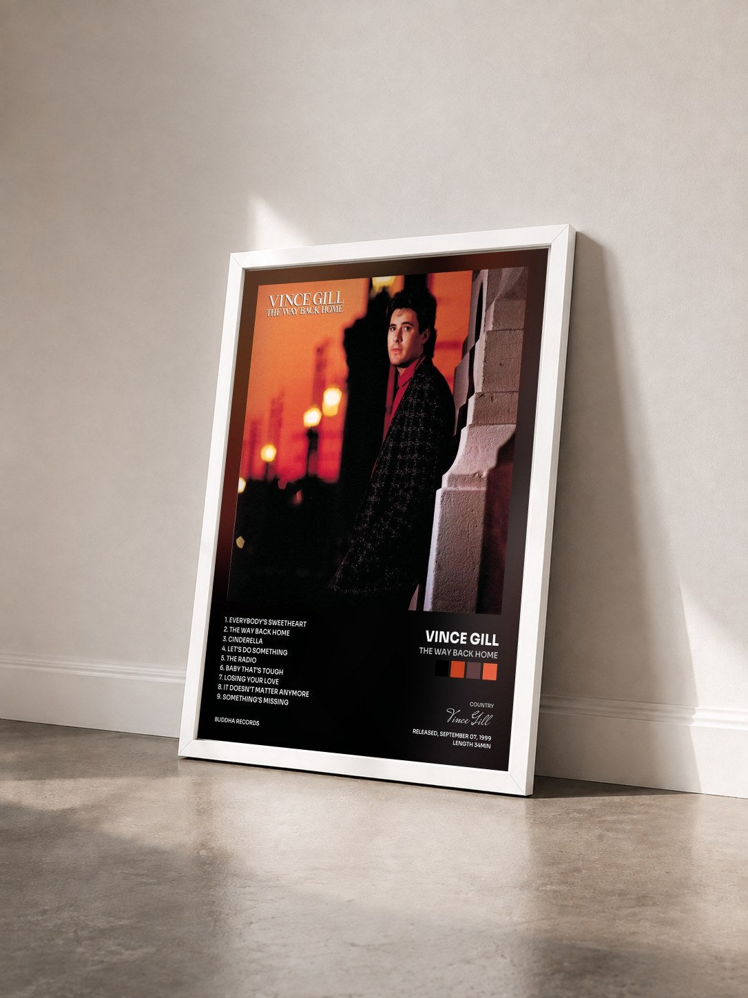 #blanc Tableau de l'album The Way Back Home de Vince Gill vu de trois quarts, cadre blanc
