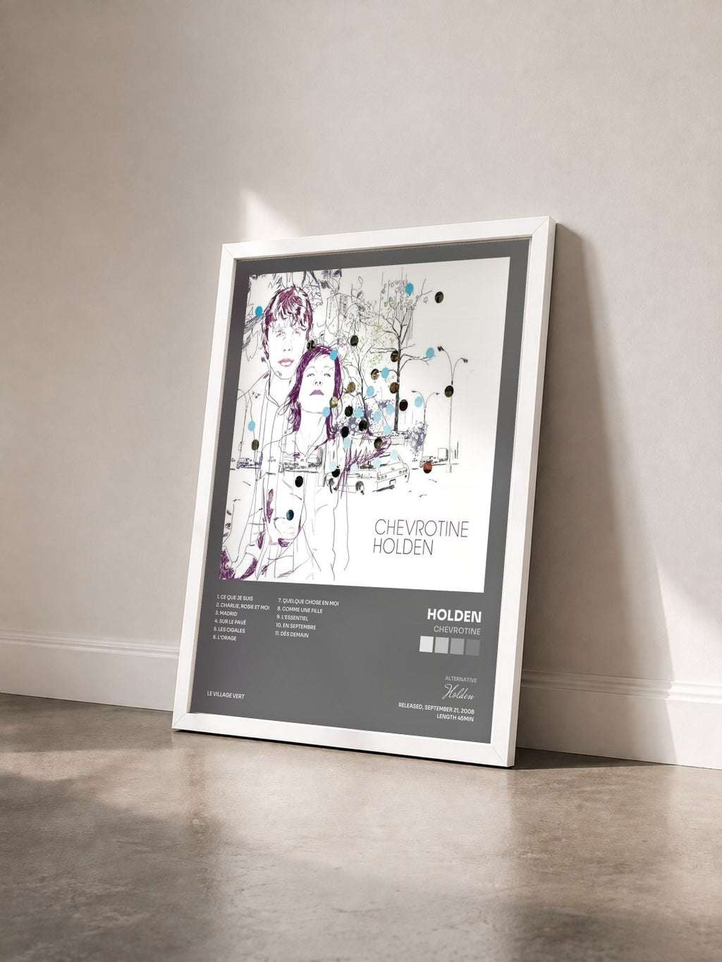 #blanc Tableau de l'album Chevrotine de Holden vu de trois quarts, cadre blanc