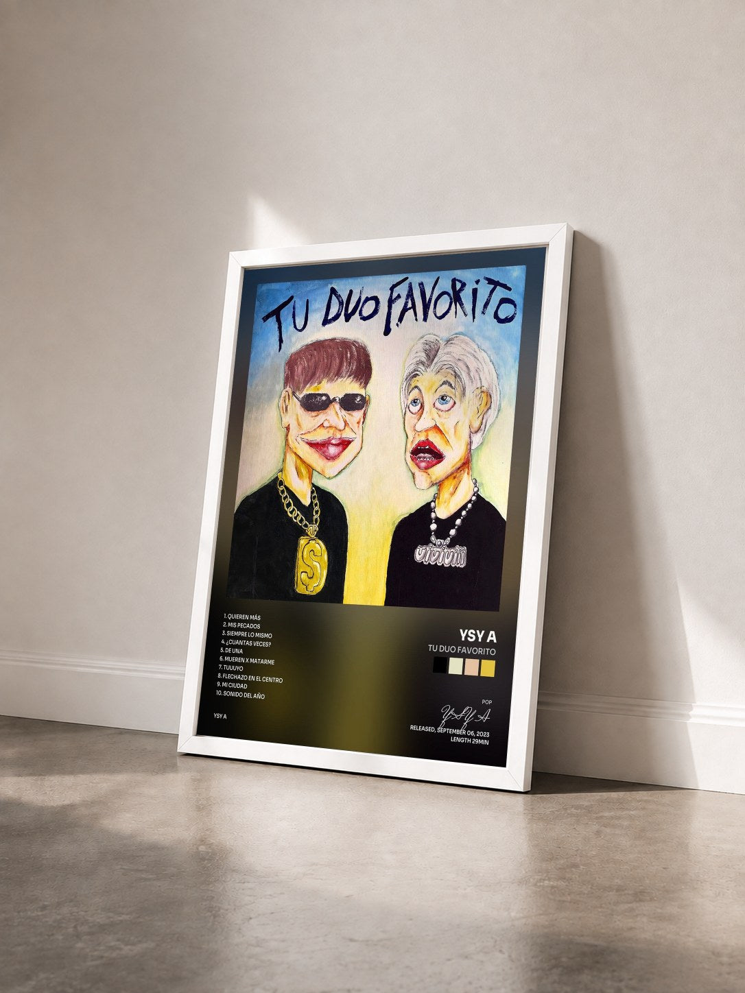 #blanc Tableau de l'album TU DUO FAVORITO de YSY A vu de trois quarts, cadre blanc