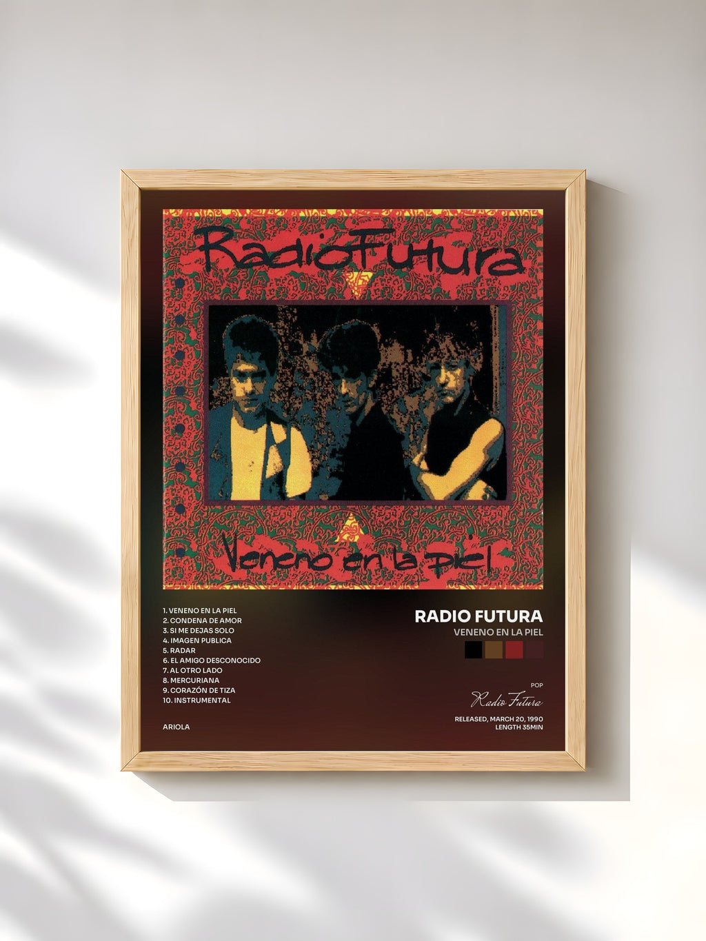 #bois Tableau de l'album Veneno En La Piel de Radio Futura, cadre en bois brut, imprimé et encadré en France