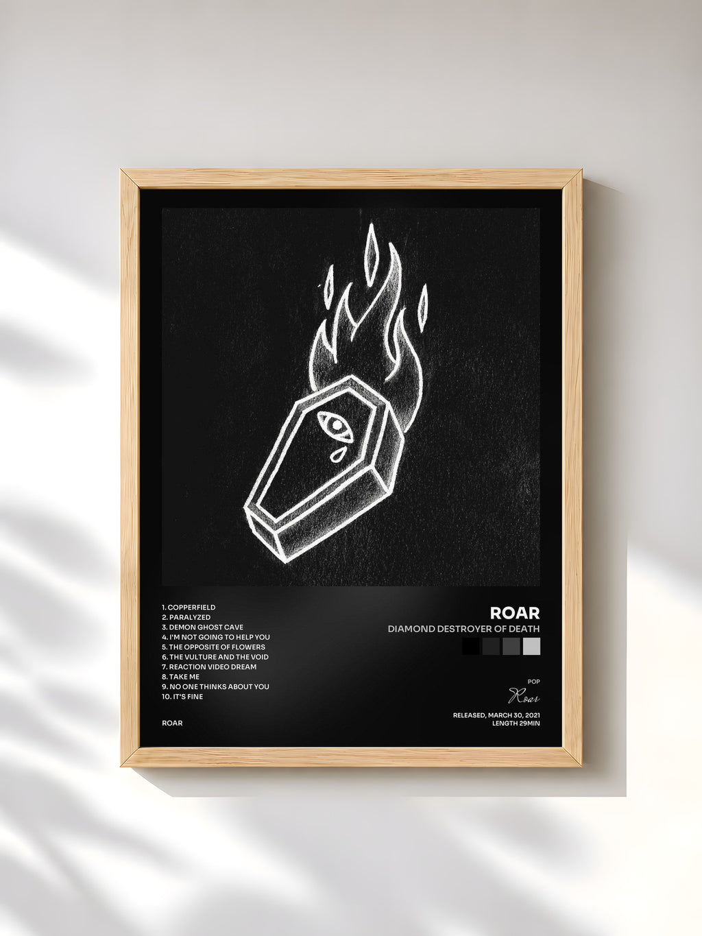 #bois Tableau de l'album Diamond Destroyer of Death de Roar, cadre en bois brut, imprimé et encadré en France