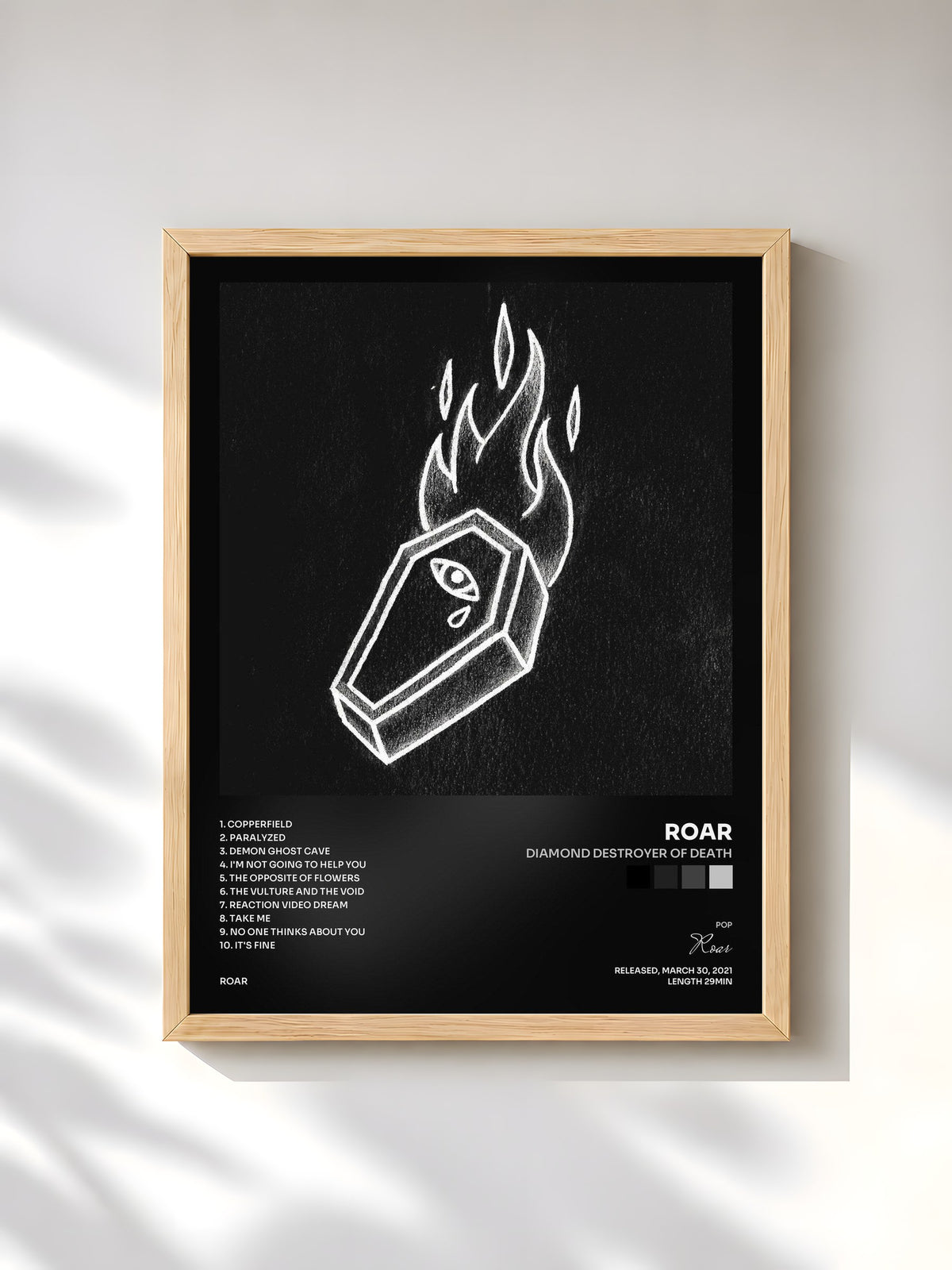 #bois Tableau de l'album Diamond Destroyer of Death de Roar, cadre en bois brut, imprimé et encadré en France