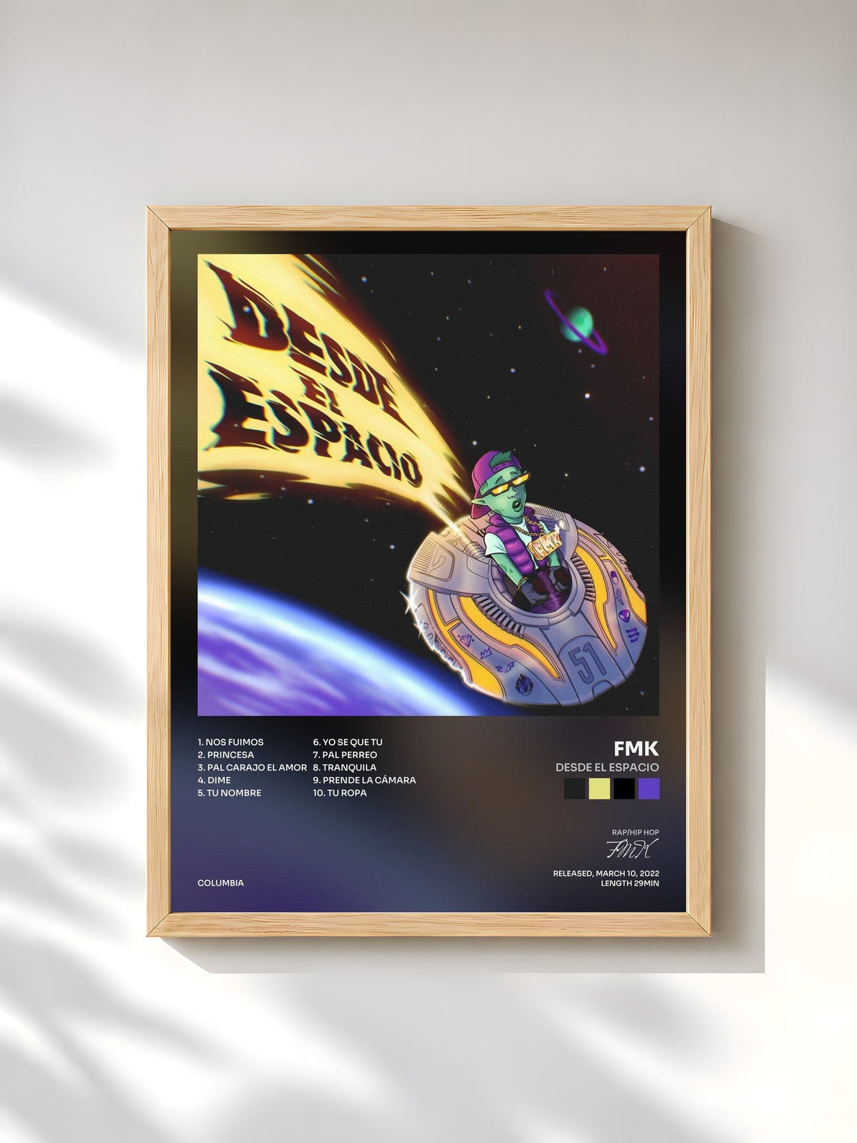 #bois Tableau de l'album Desde el Espacio de FMK, cadre en bois brut, imprimé et encadré en France