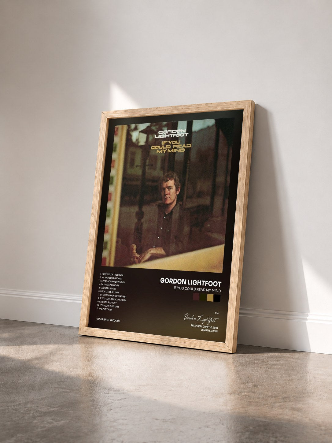 #bois Tableau de l'album If You Could Read My Mind de Gordon Lightfoot vu de trois quarts, cadre en bois brut