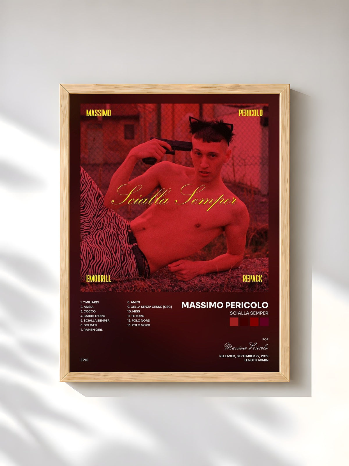#bois Tableau de l'album Scialla Semper de Massimo Pericolo, cadre en bois brut, imprimé et encadré en France