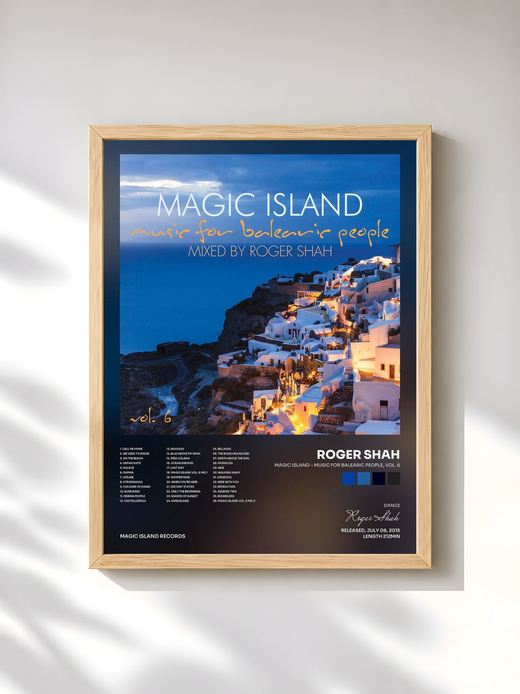 #bois Tableau de l'album Magic Island - Music for Balearic People, Vol. 6 de Roger Shah, cadre en bois brut, imprimé et encadré en France