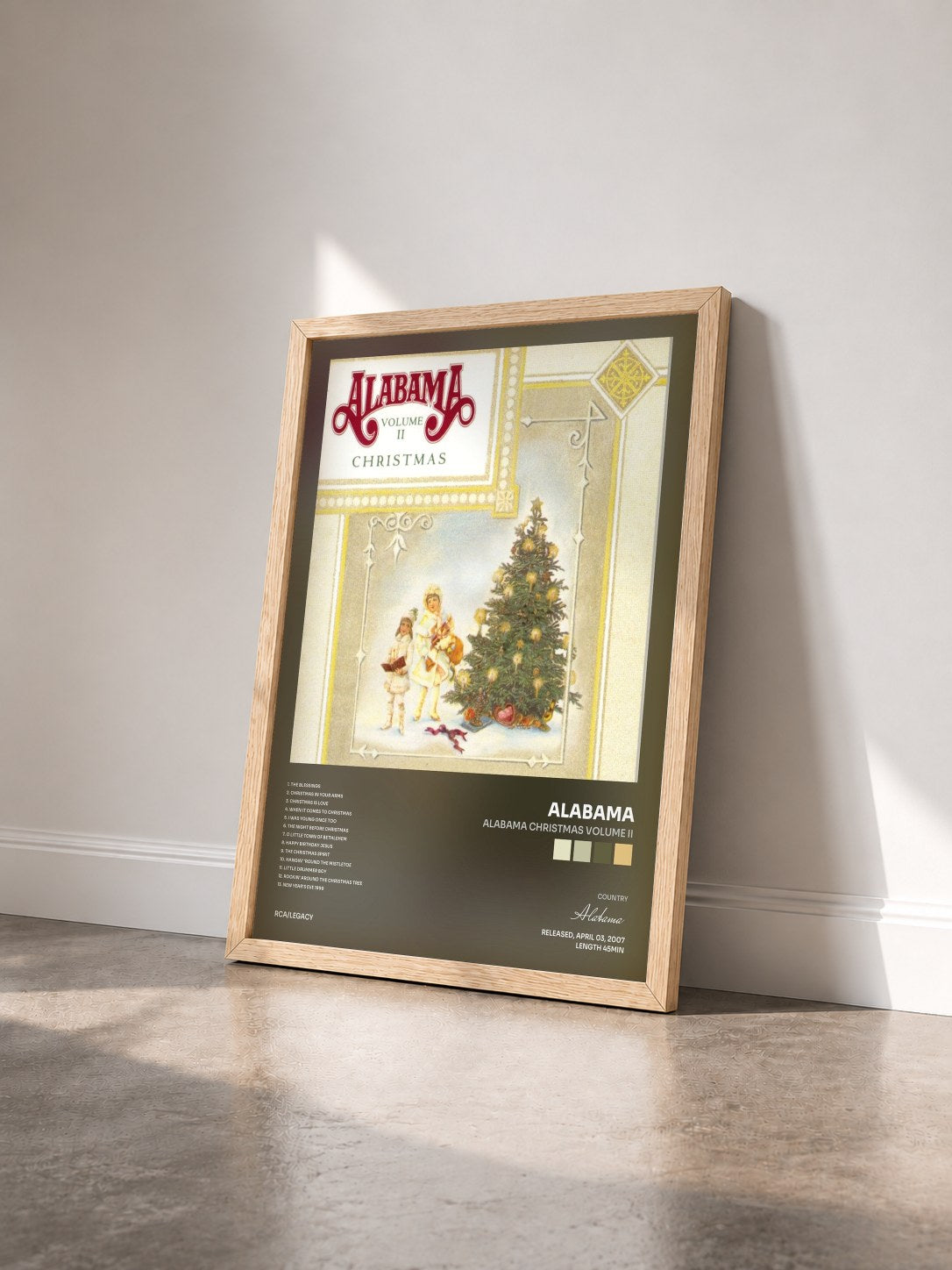 #bois Tableau de l'album Alabama Christmas Volume II de Alabama vu de trois quarts, cadre en bois brut