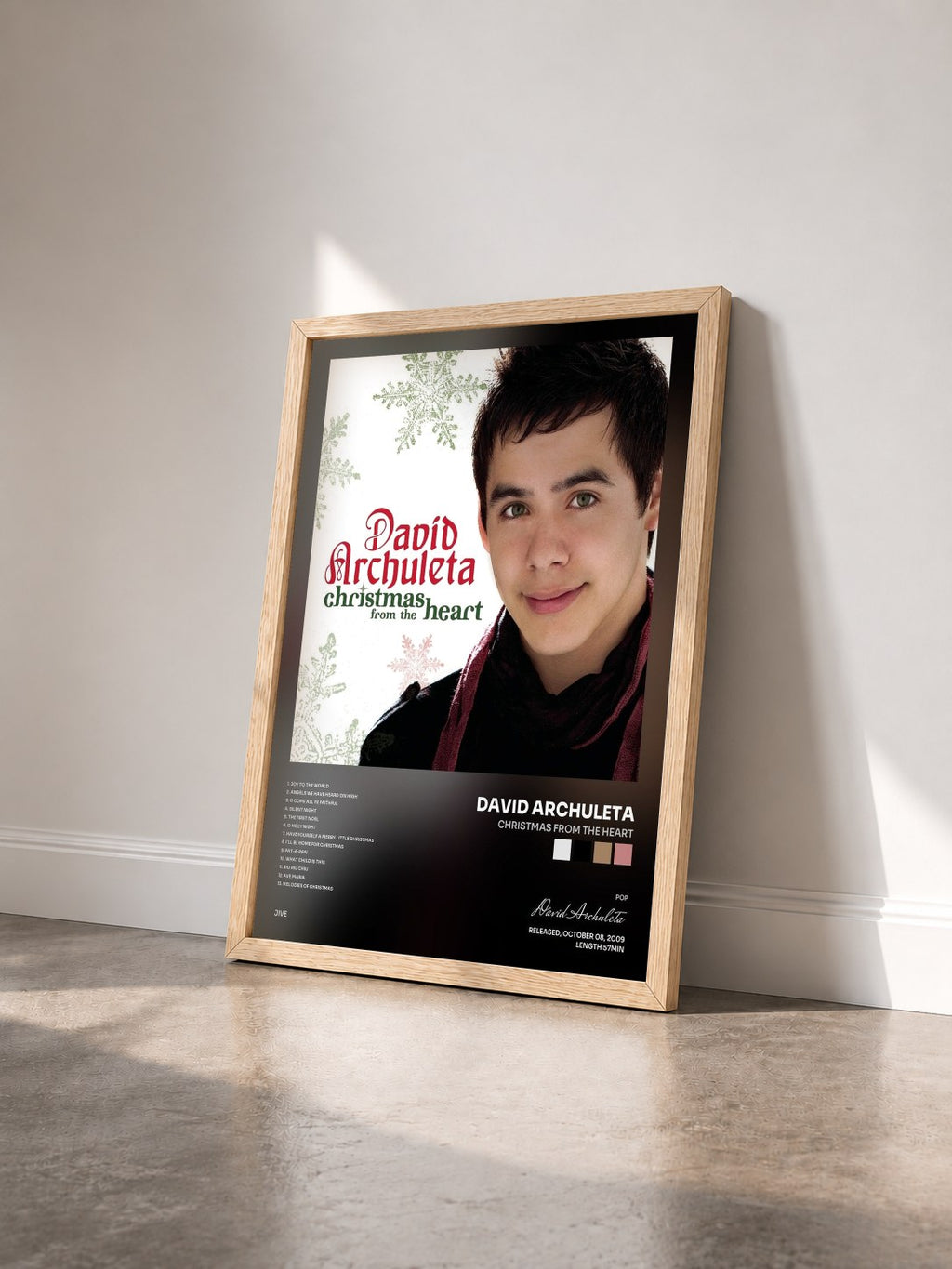 #bois Tableau de l'album Christmas From The Heart de David Archuleta vu de trois quarts, cadre en bois brut