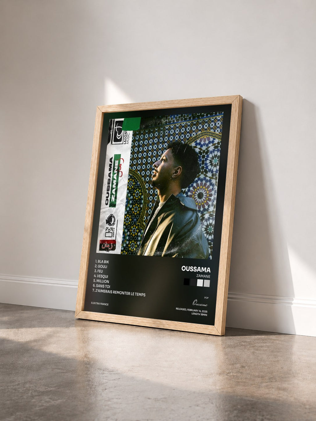 #bois Tableau de l'album Zamane de Oussama vu de trois quarts, cadre en bois brut