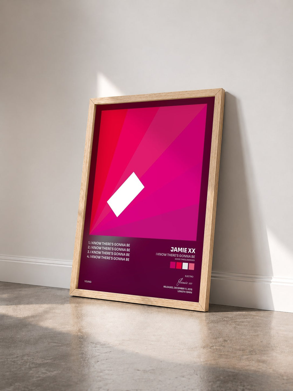 #bois Tableau de l'album I Know There's Gonna Be (Good Times) (Remixes) de Jamie xx vu de trois quarts, cadre en bois brut