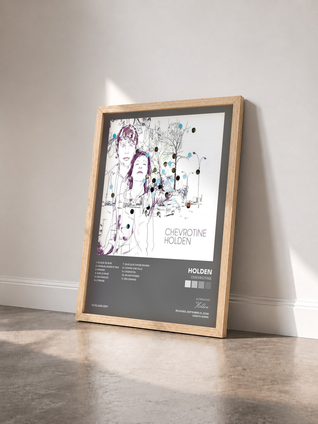 #bois Tableau de l'album Chevrotine de Holden vu de trois quarts, cadre en bois brut