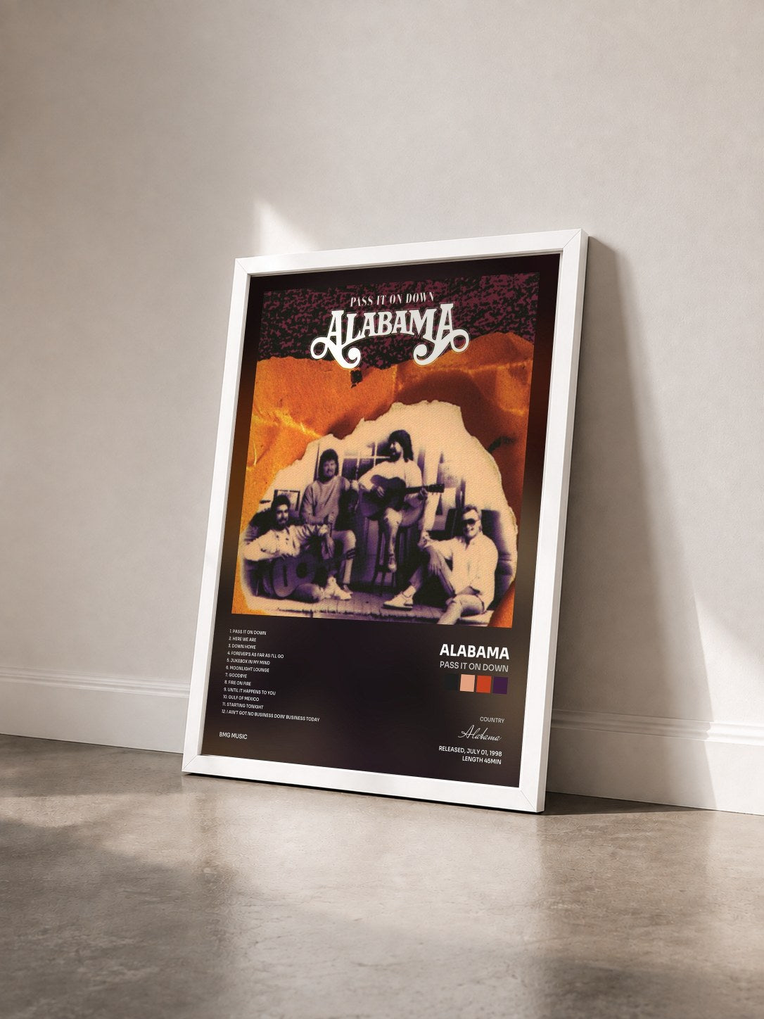 #blanc Tableau de l'album Pass It On Down de Alabama vu de trois quarts, cadre blanc