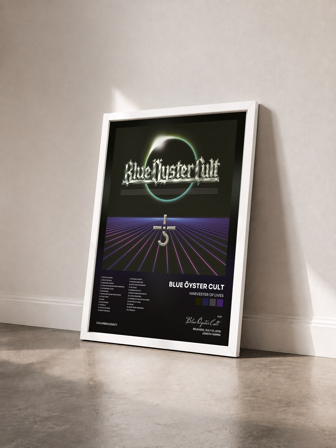 #blanc Tableau de l'album Harvester Of Lives de Blue Öyster Cult vu de trois quarts, cadre blanc