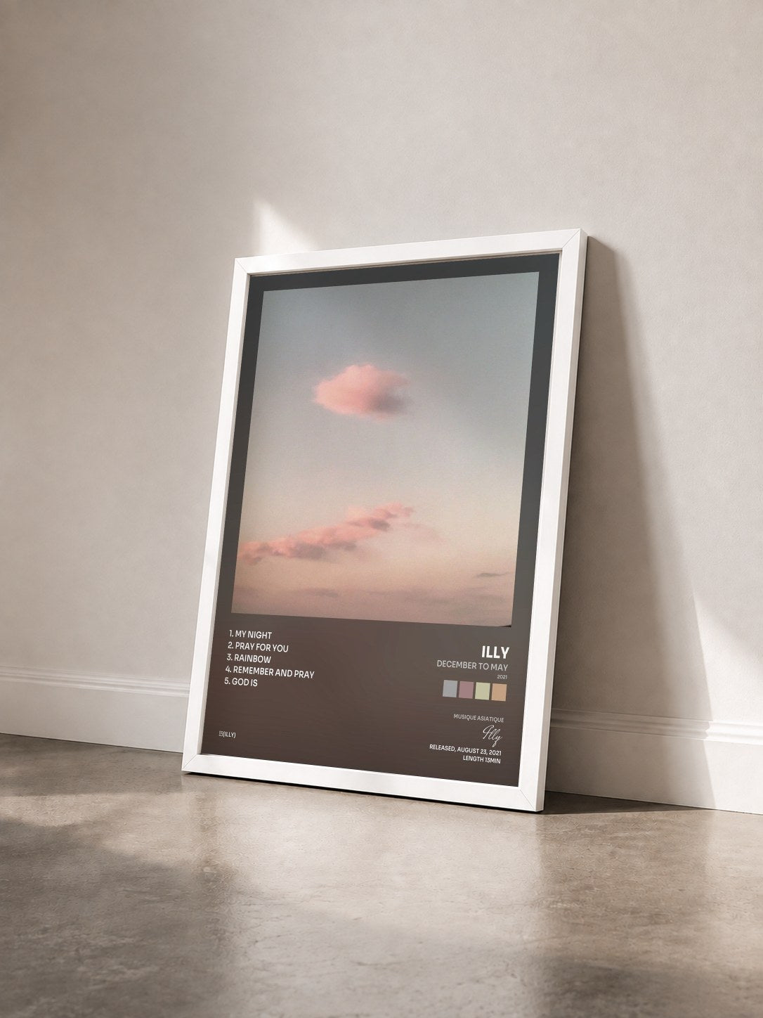 #blanc Tableau de l'album December to May (2021) de Illy vu de trois quarts, cadre blanc