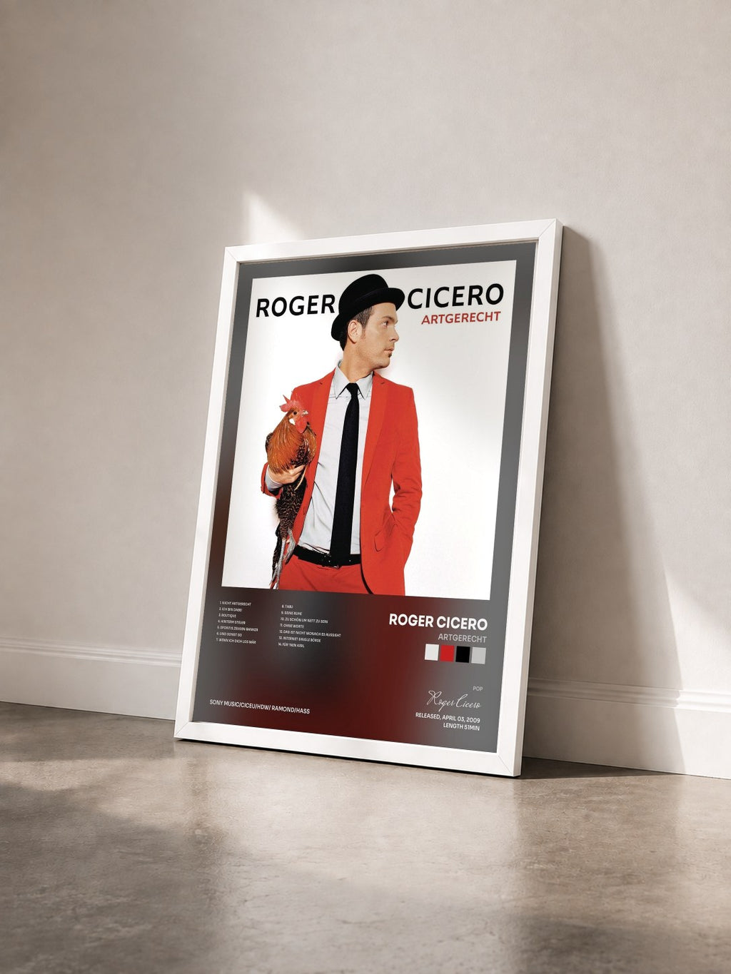 #blanc Tableau de l'album Artgerecht de Roger Cicero vu de trois quarts, cadre blanc