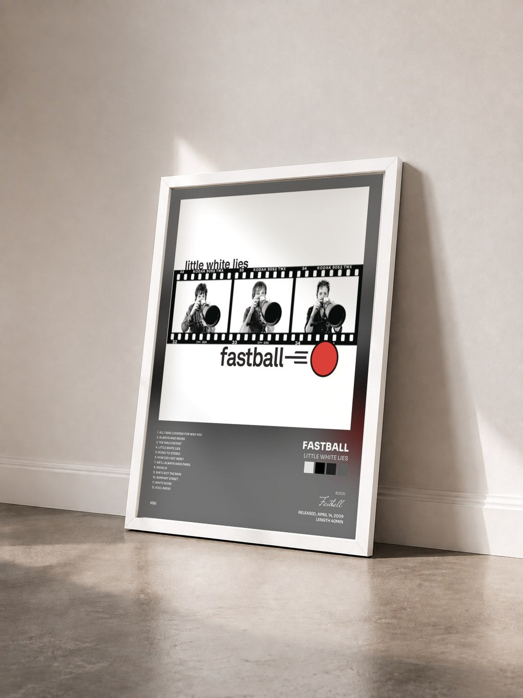 #blanc Tableau de l'album Little White Lies de Fastball vu de trois quarts, cadre blanc