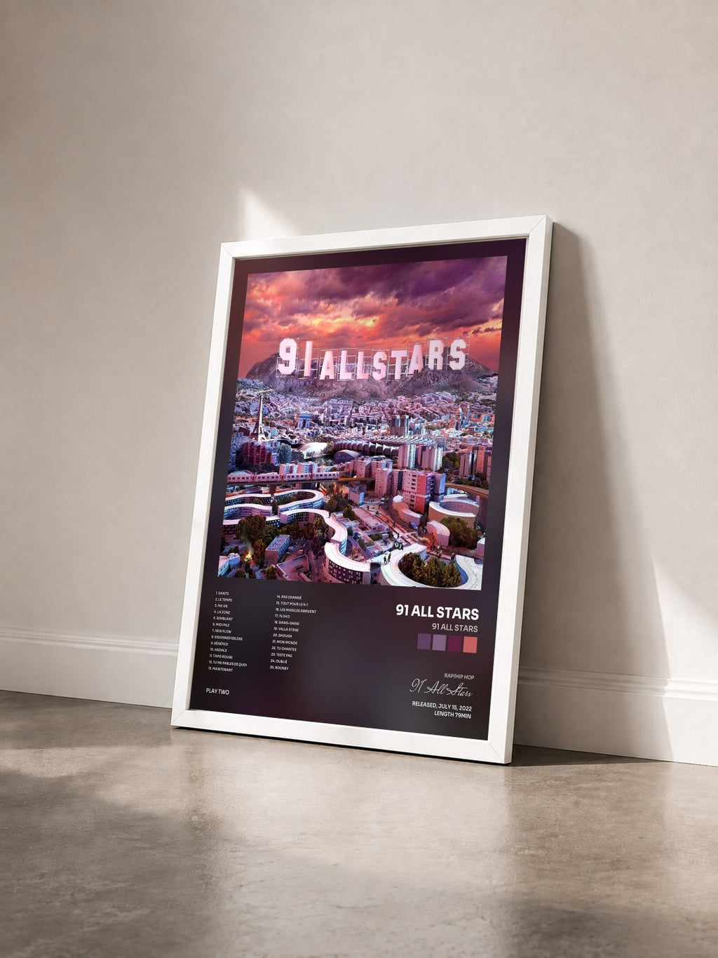#blanc Tableau de l'album 91 ALL STARS de 91 All Stars vu de trois quarts, cadre blanc