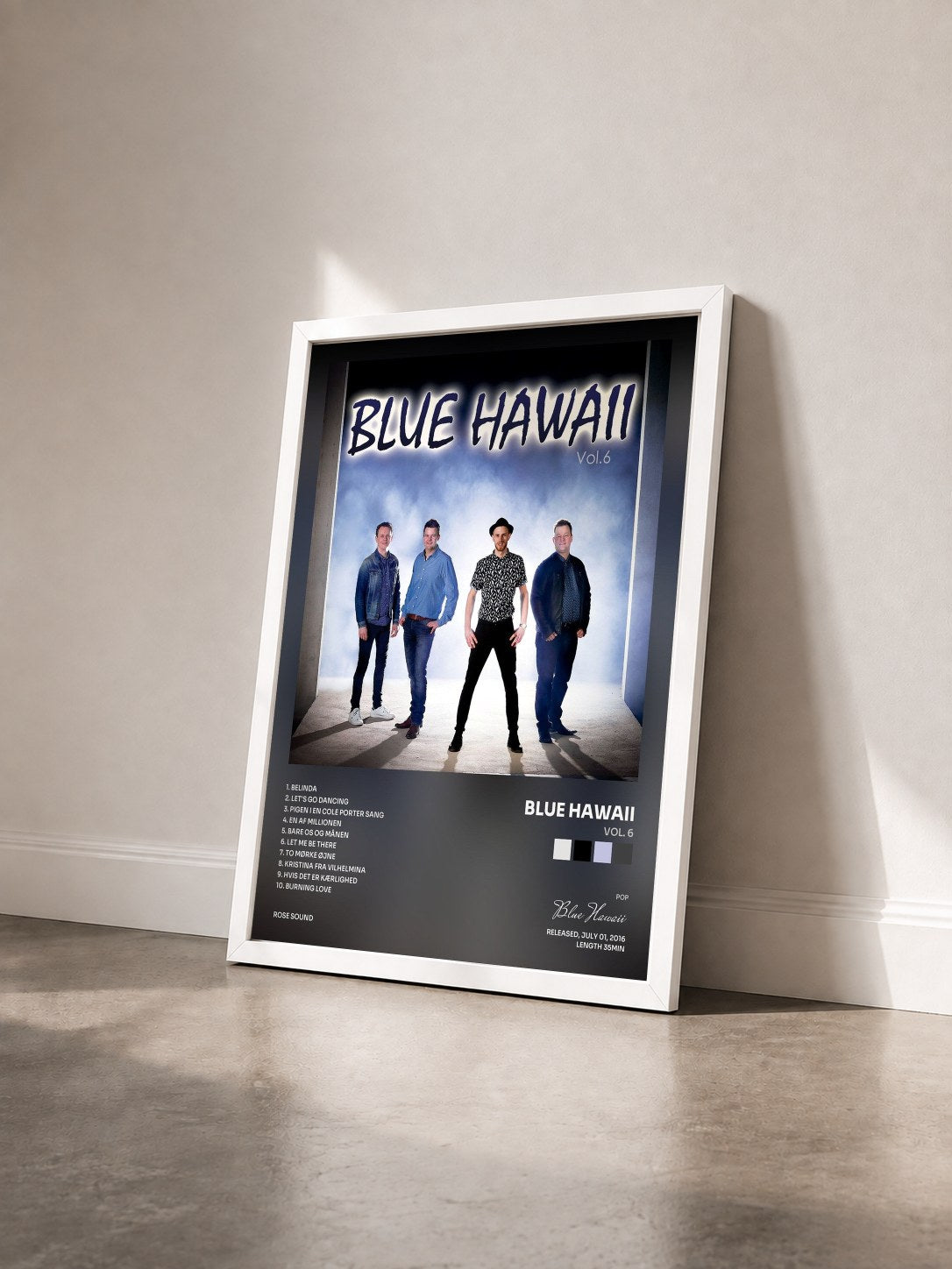 #blanc Tableau de l'album Vol. 6 de Blue Hawaii vu de trois quarts, cadre blanc