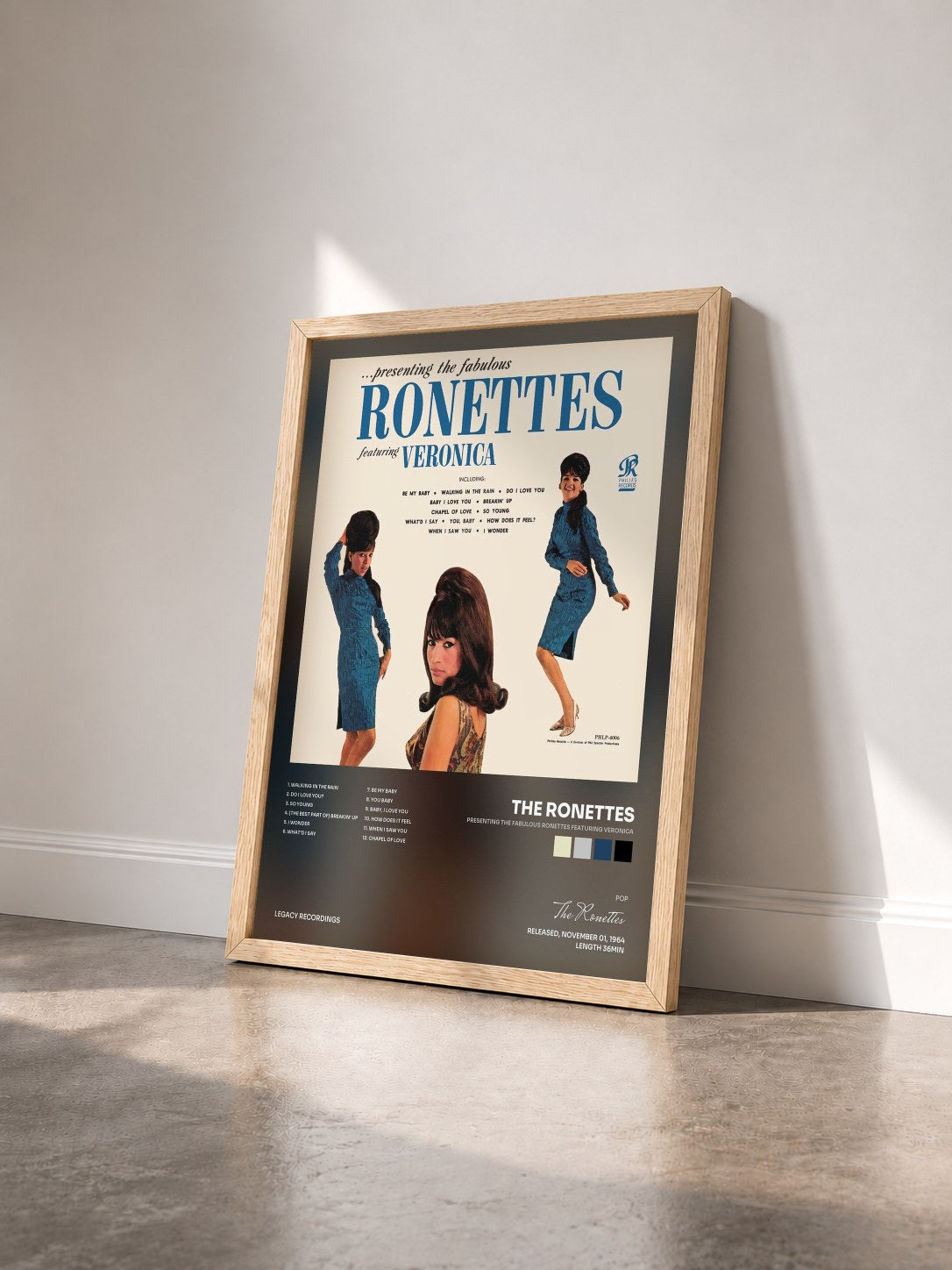 #bois Tableau de l'album Presenting the Fabulous Ronettes Featuring Veronica de The Ronettes vu de trois quarts, cadre en bois brut