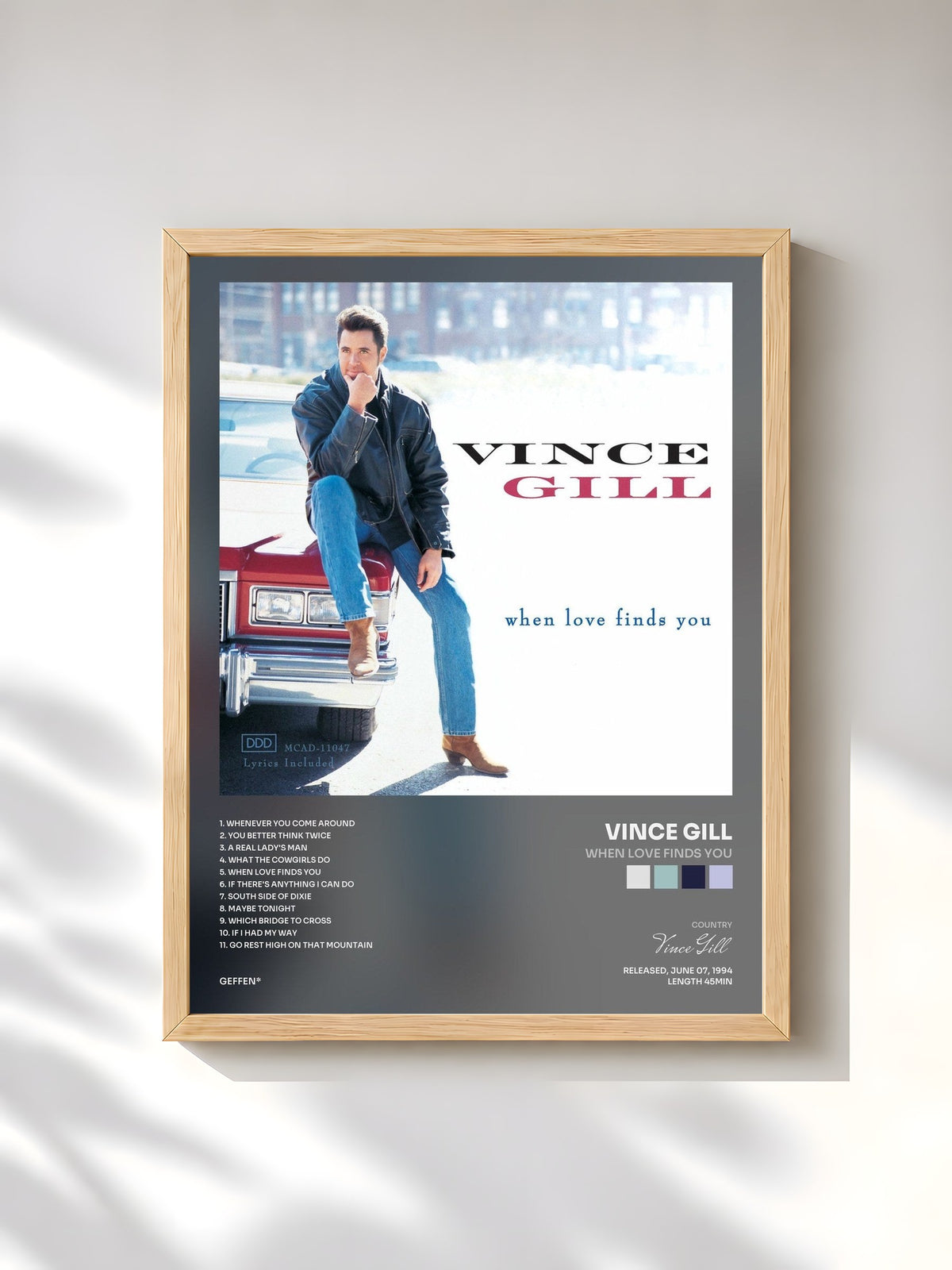 #bois Tableau de l'album When Love Finds You de Vince Gill, cadre en bois brut, imprimé et encadré en France