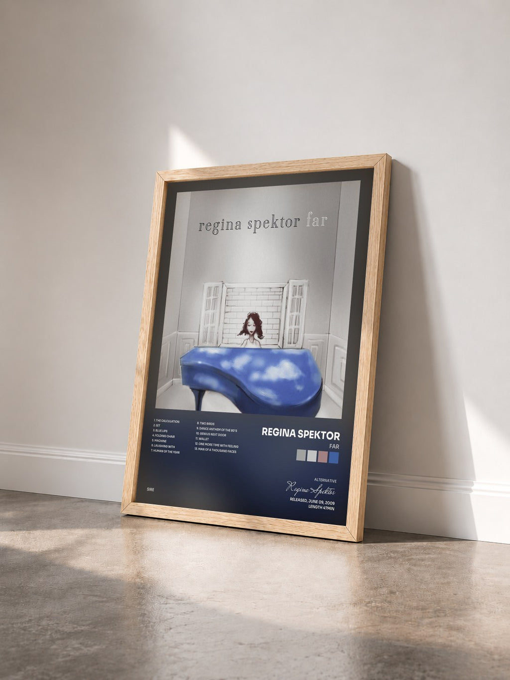 #bois Tableau de l'album Far de Regina Spektor vu de trois quarts, cadre en bois brut