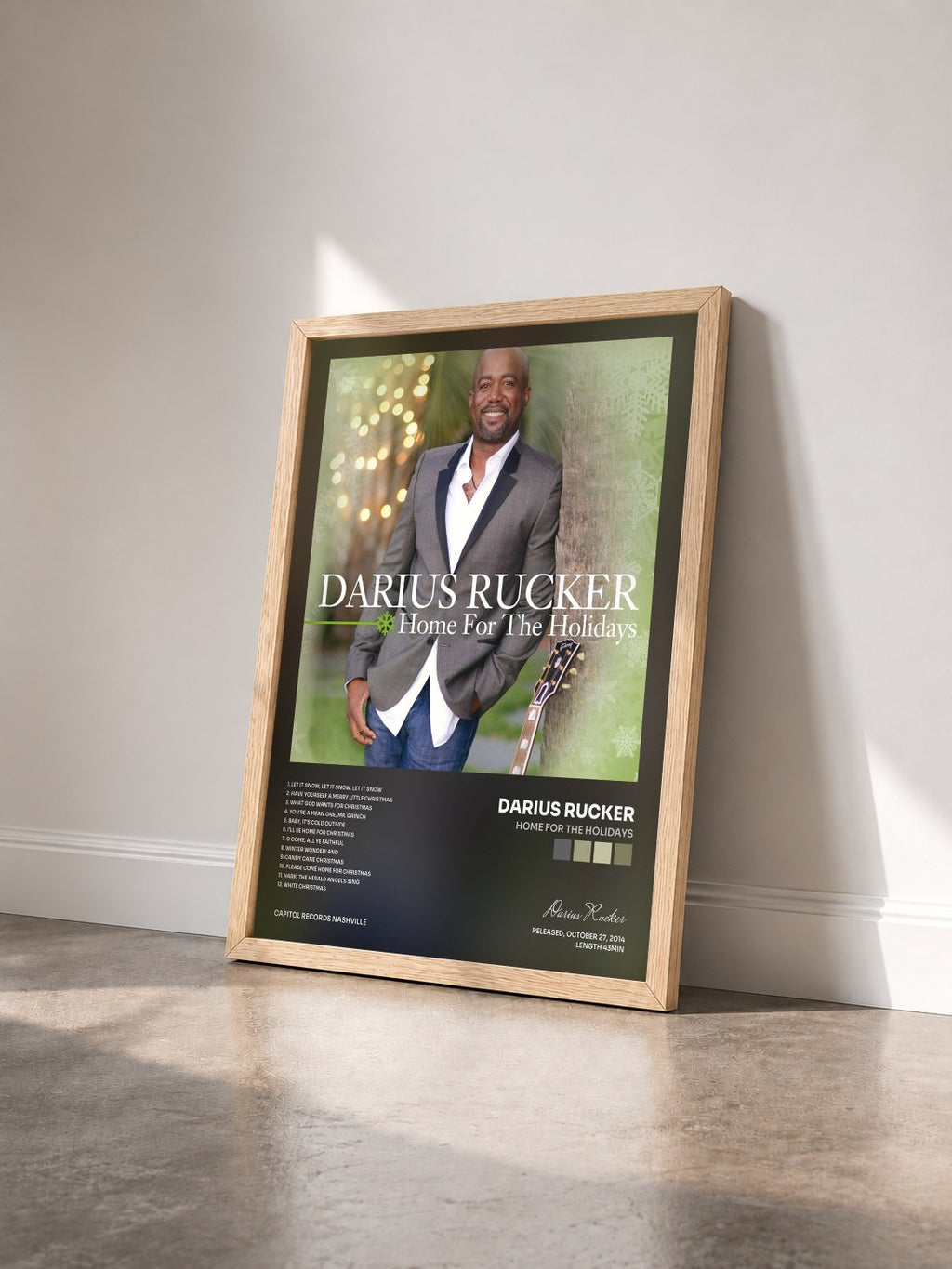 #bois Tableau de l'album Home For The Holidays de Darius Rucker vu de trois quarts, cadre en bois brut