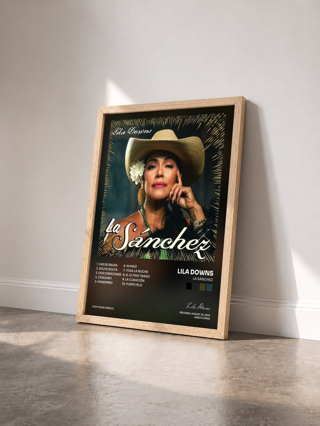 #bois Tableau de l'album La Sánchez de Lila Downs vu de trois quarts, cadre en bois brut