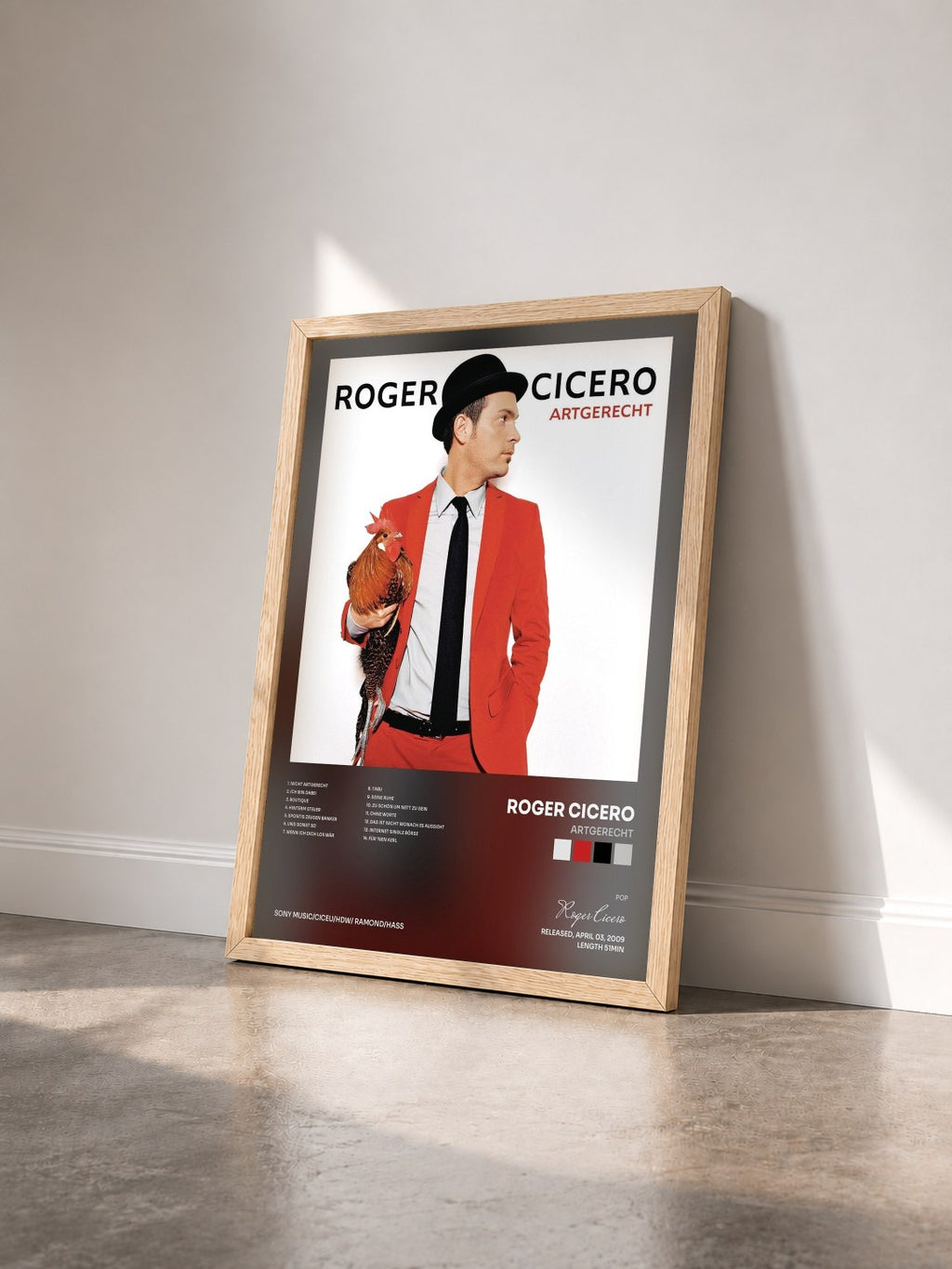 #bois Tableau de l'album Artgerecht de Roger Cicero vu de trois quarts, cadre en bois brut