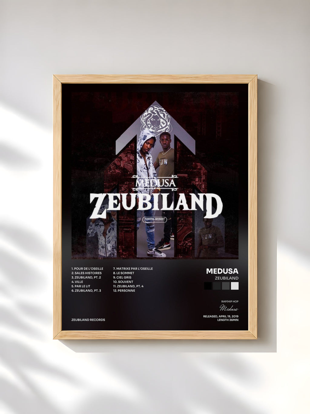 #bois Tableau de l'album Zeubiland de Medusa, cadre en bois brut, imprimé et encadré en France