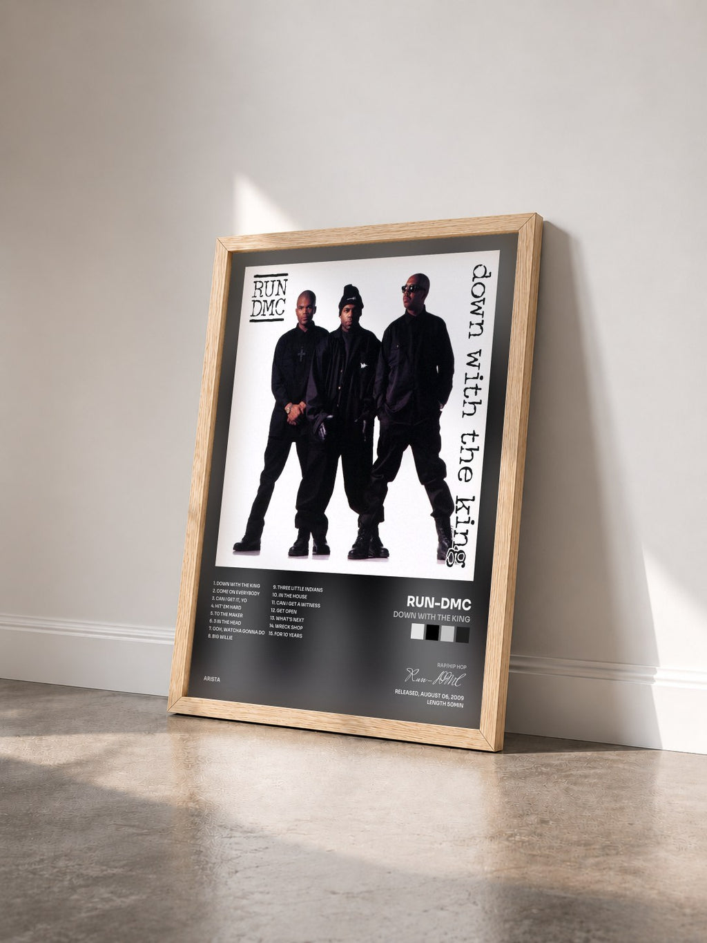 #bois Tableau de l'album Down With The King de Run-DMC vu de trois quarts, cadre en bois brut