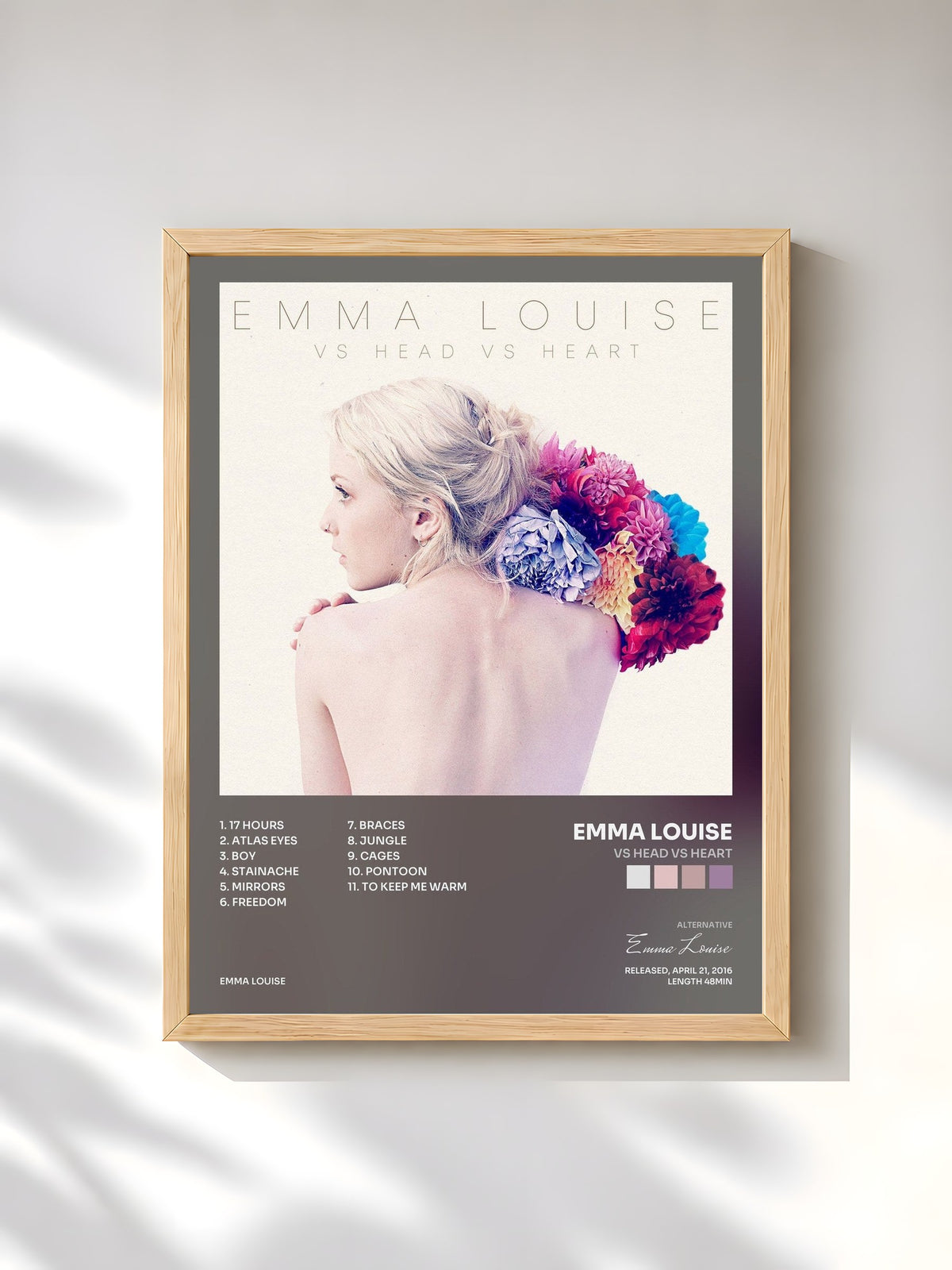 #bois Tableau de l'album Vs Head Vs Heart de Emma Louise, cadre en bois brut, imprimé et encadré en France