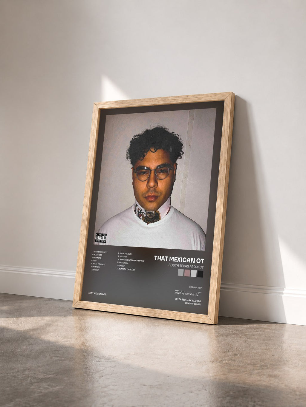 #bois Tableau de l'album South Texas Project de that mexican ot vu de trois quarts, cadre en bois brut