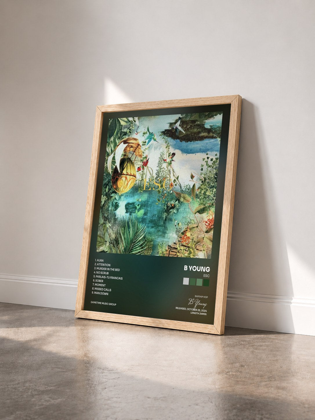 #bois Tableau de l'album ESC de B Young vu de trois quarts, cadre en bois brut
